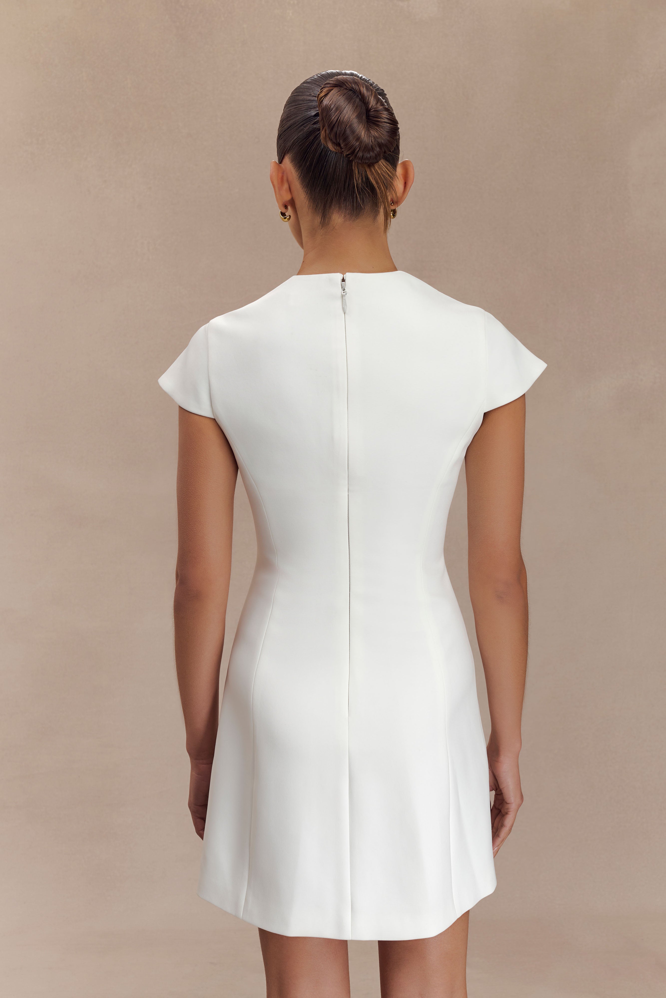 Levauro Remi Suiting Çiçek Desenli Mini Elbise - Beyaz