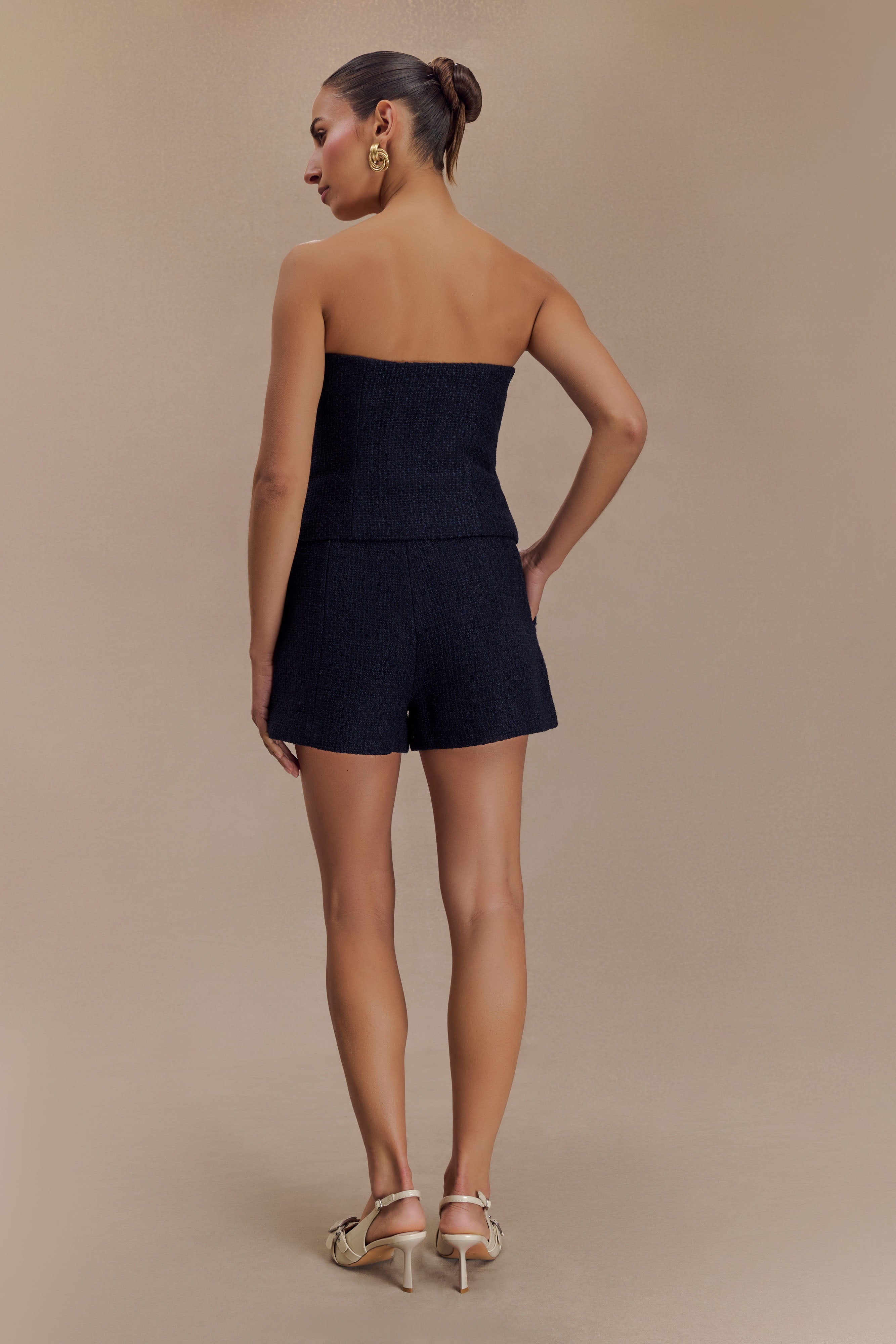 Levauro Parker Boucle Straplez Asimetrik Üst - Gece Mavisi