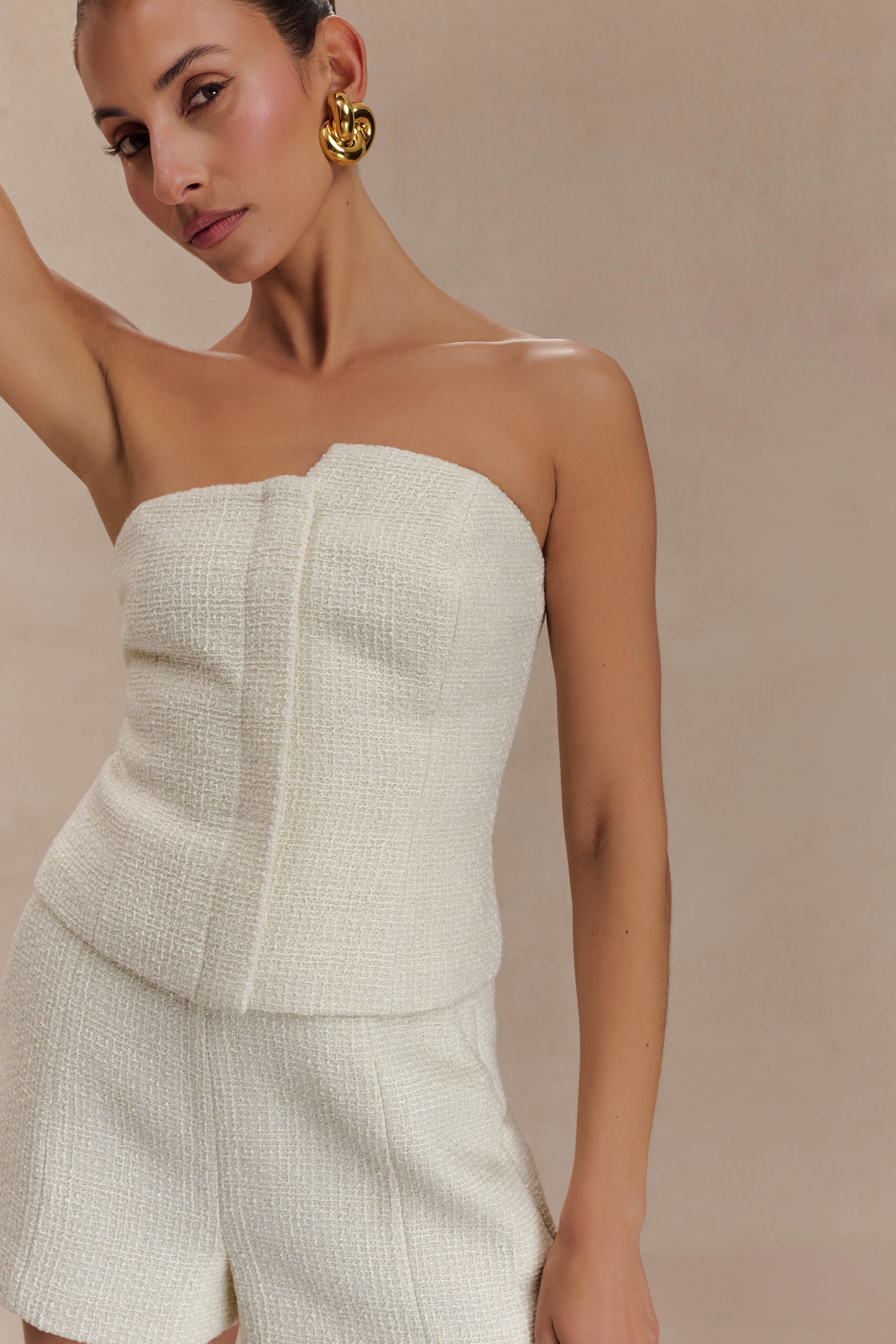 Levauro Parker Boucle Straplez Asimetrik Üst - Fildişi