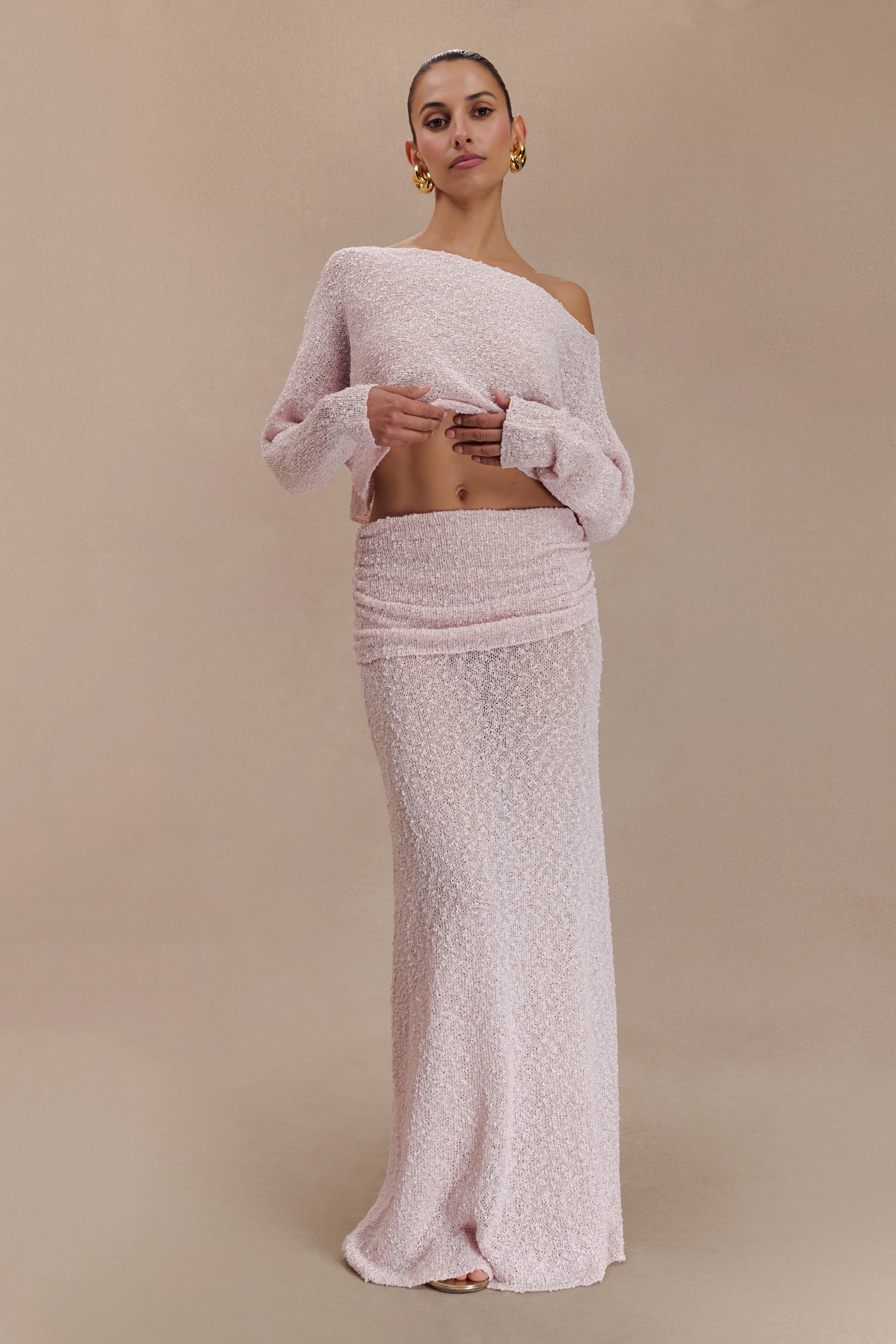 LevauroPetra Dantelli Örgü Maxi Etek - Misty Rose
