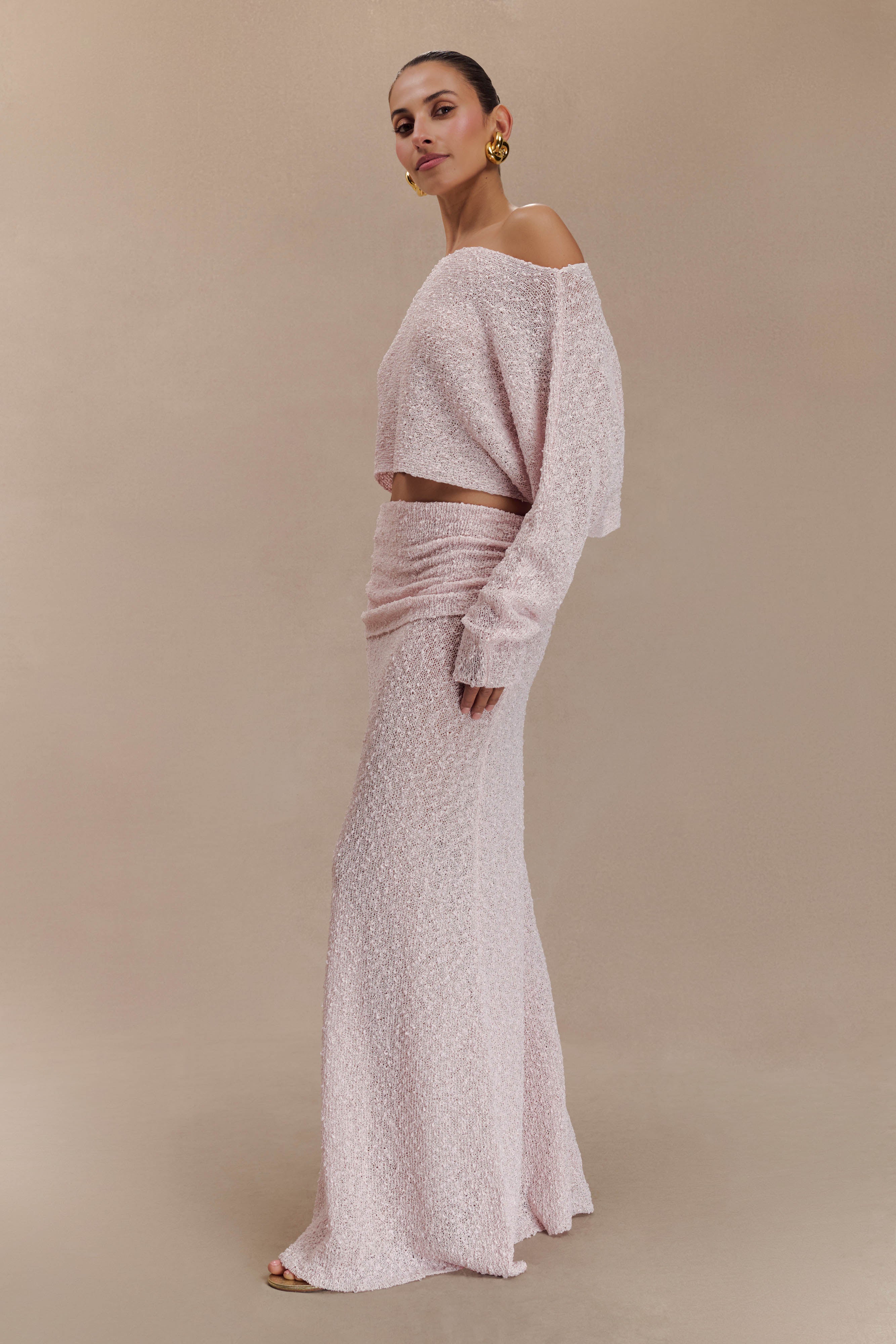 LevauroPetra Dantelli Örgü Maxi Etek - Misty Rose