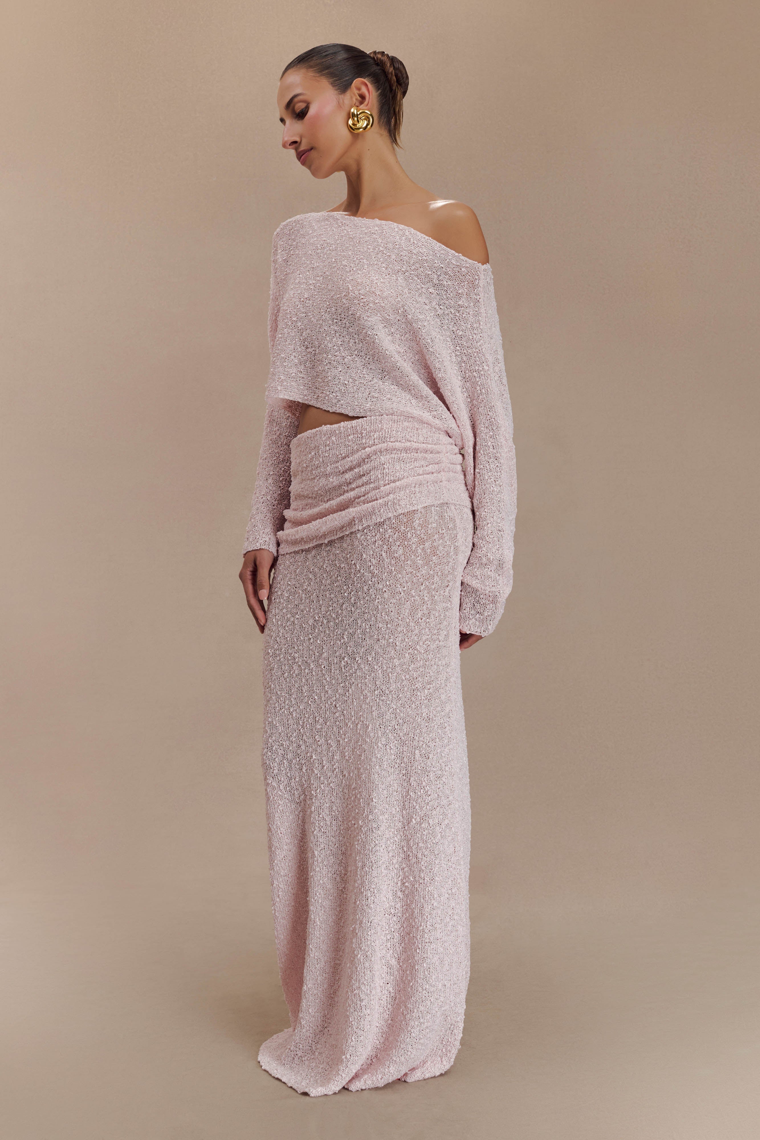 LevauroPetra Dantelli Örgü Maxi Etek - Misty Rose