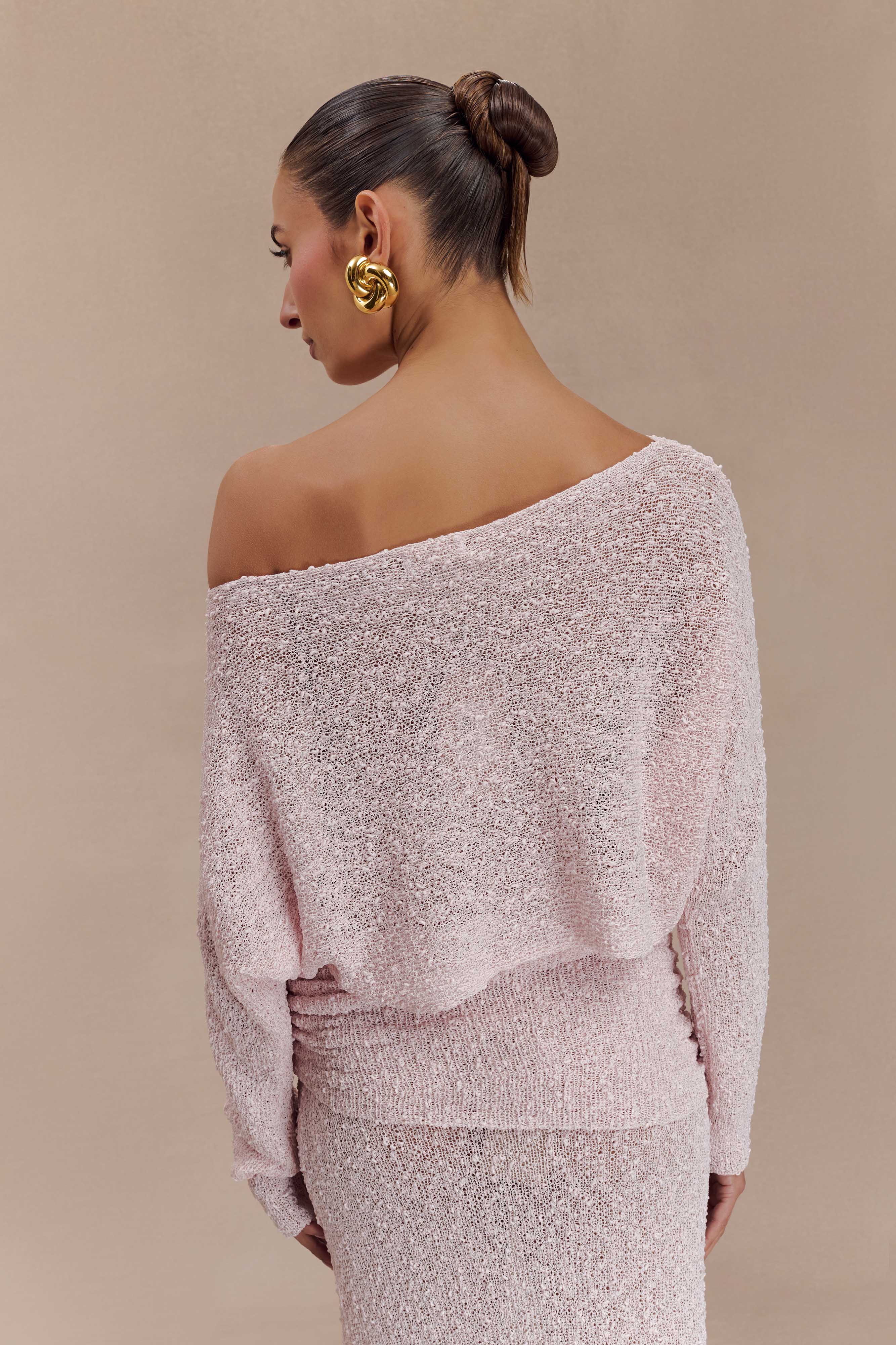 Levauro Petra Uzun Kollu Örgü Crop Top - Misty Rose