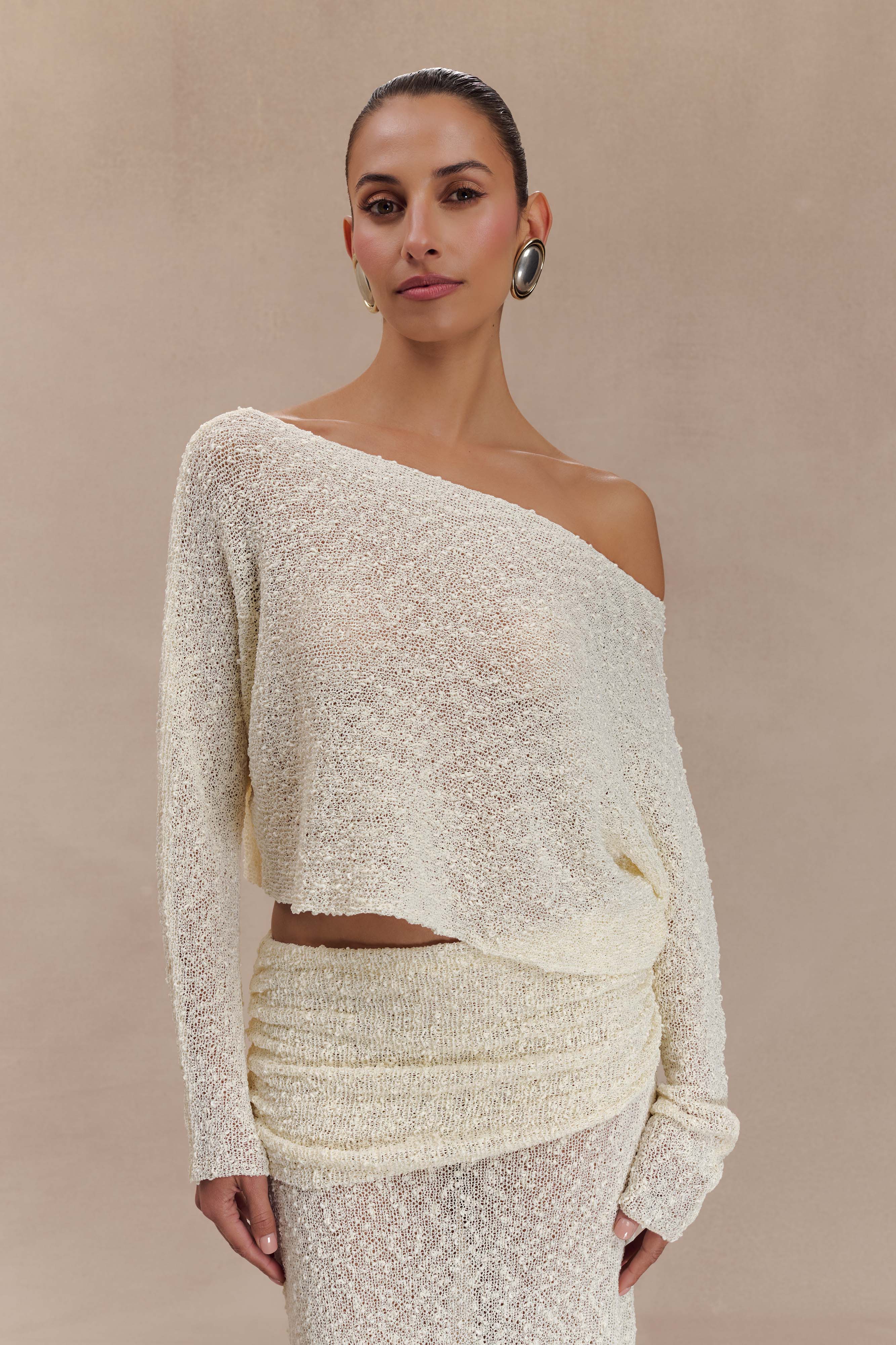 Levauro Petra Uzun Kollu Örgü Crop Top - Fildişi