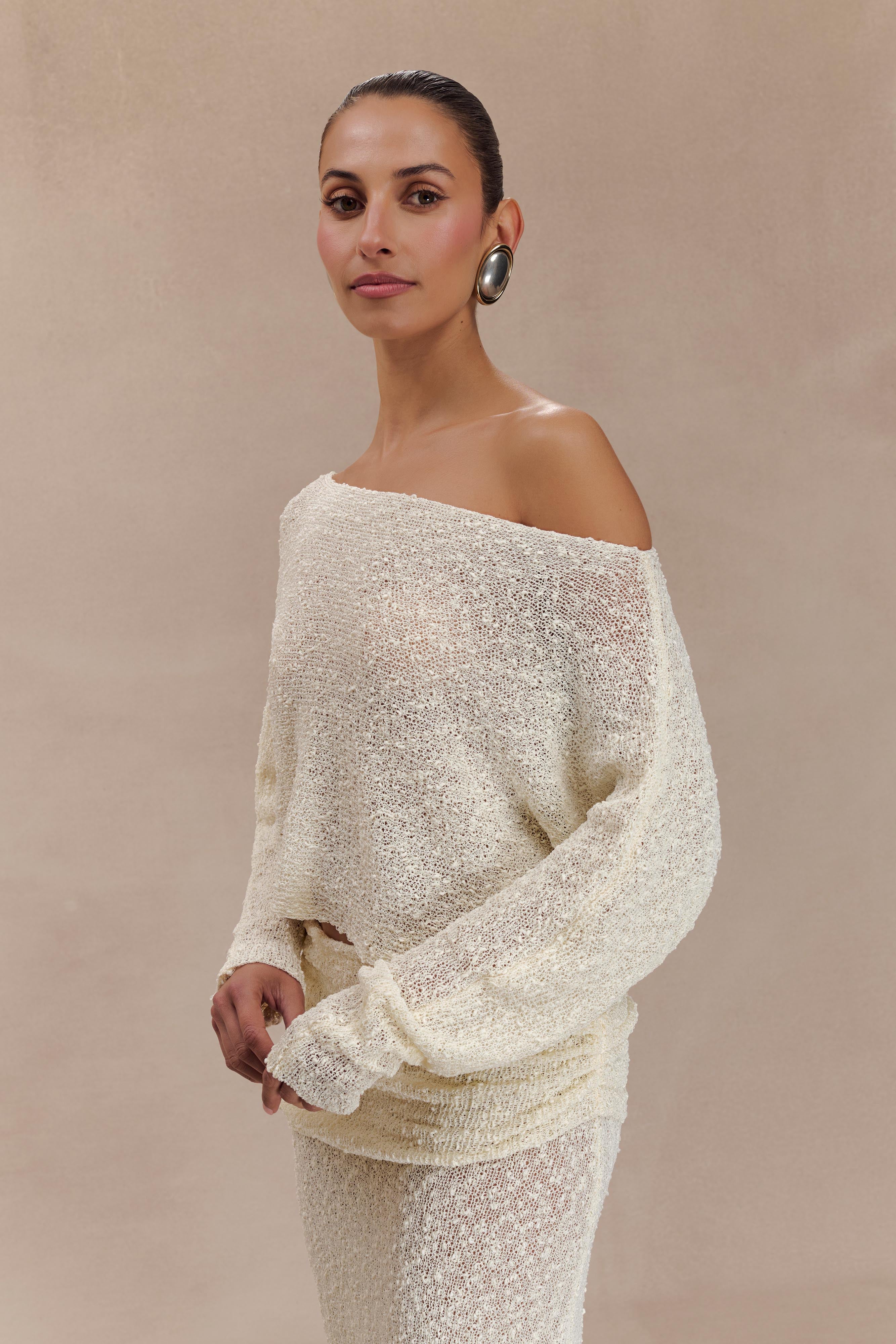 Levauro Petra Uzun Kollu Örgü Crop Top - Fildişi