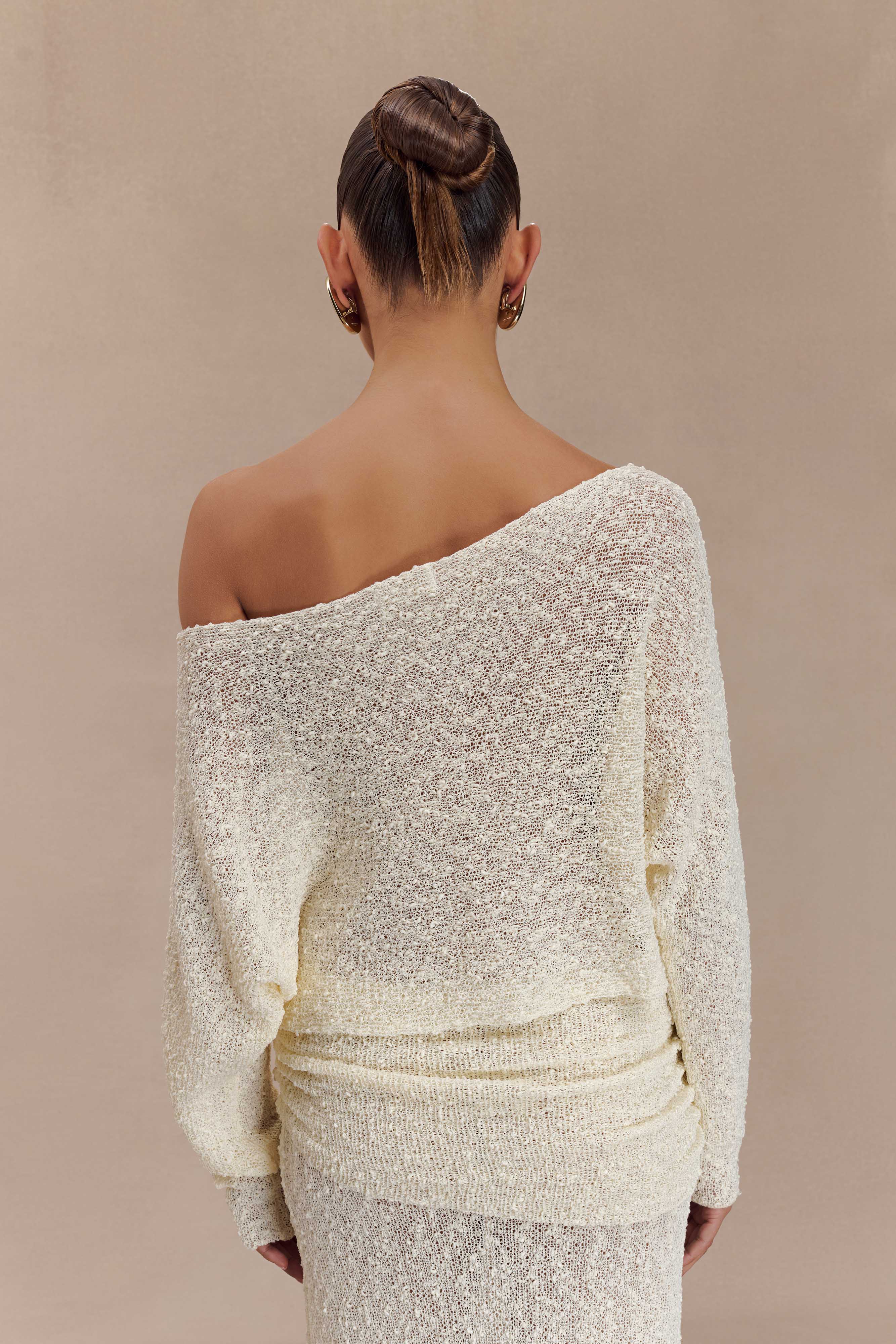 Levauro Petra Uzun Kollu Örgü Crop Top - Fildişi