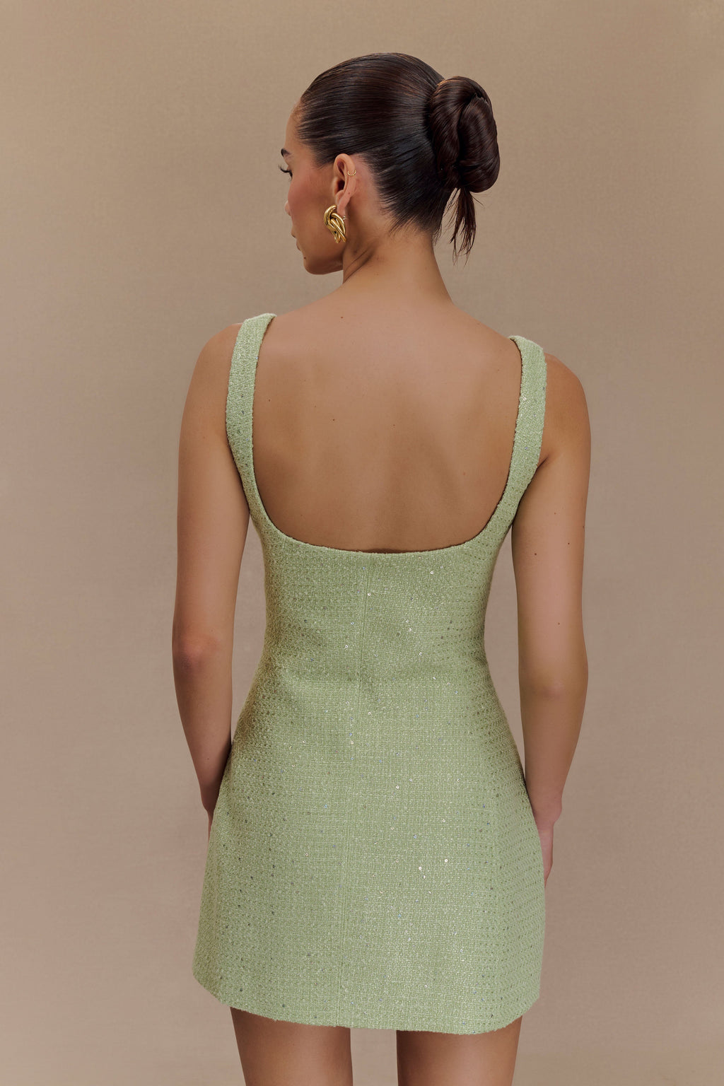 Levauro Beth Tüvit Mini Elbise - Pastel Yeşil