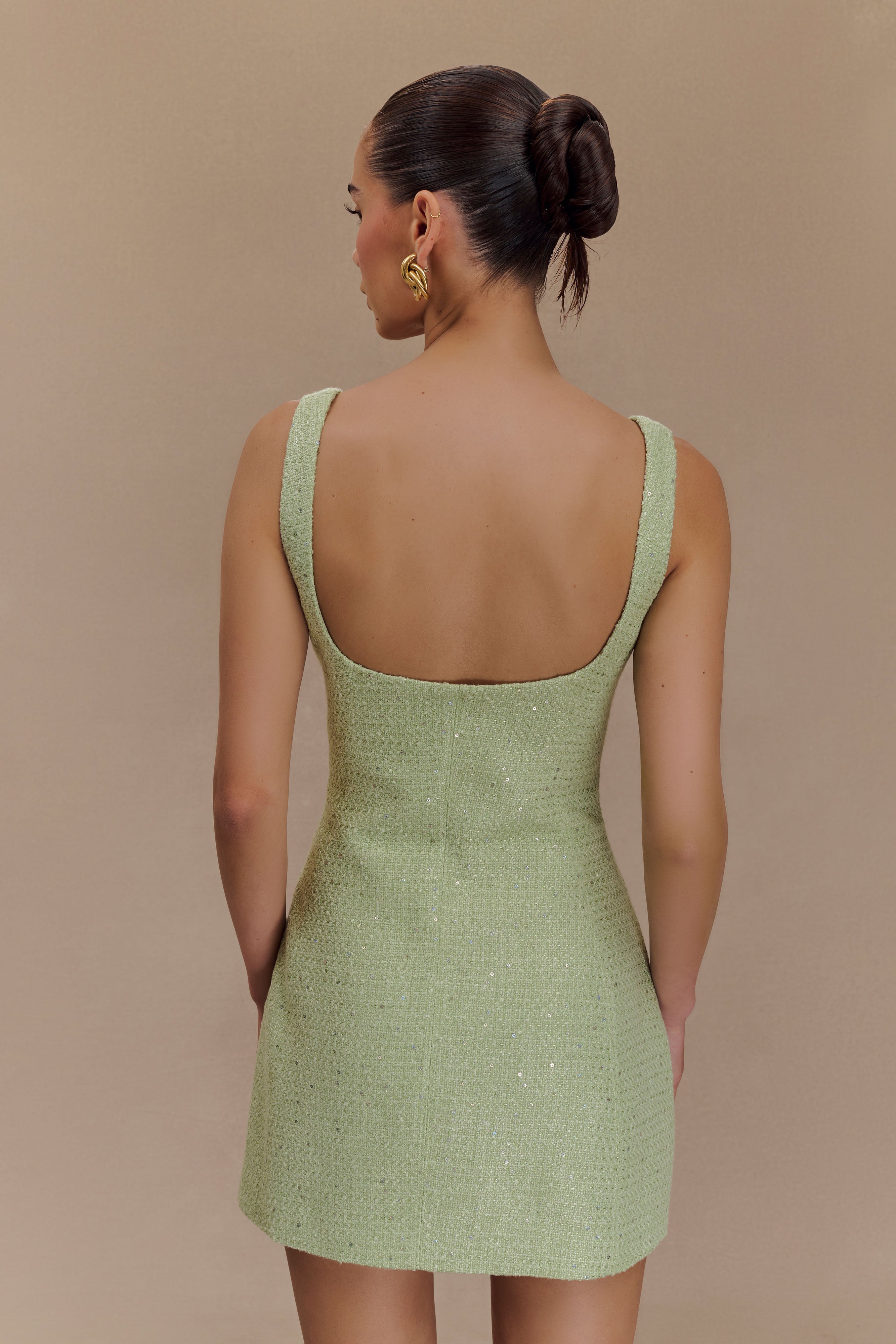 Levauro Beth Tüvit Mini Elbise - Pastel Yeşil