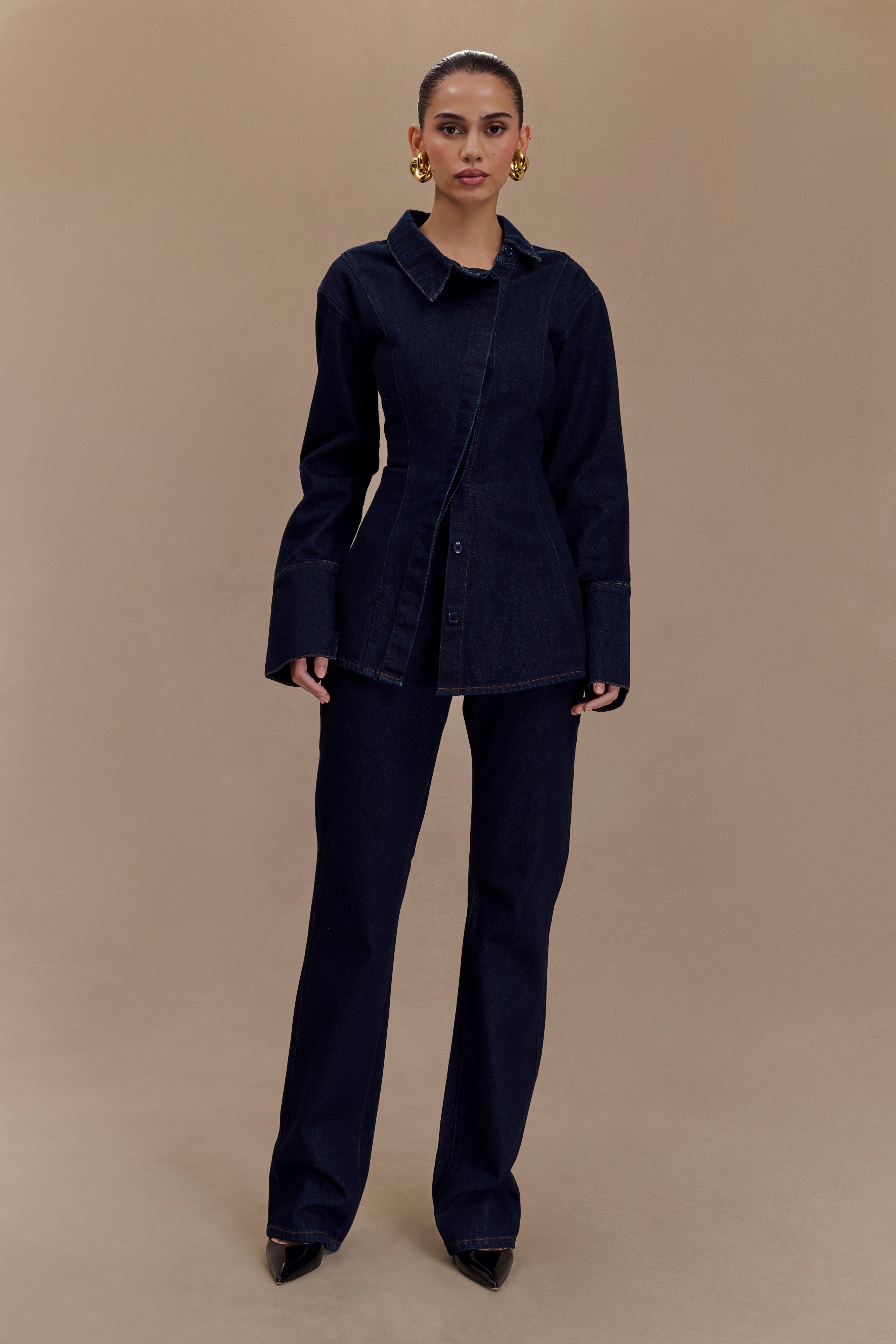Levaru Jericho Asimetrik Denim Gömlek - İndigo Mavi