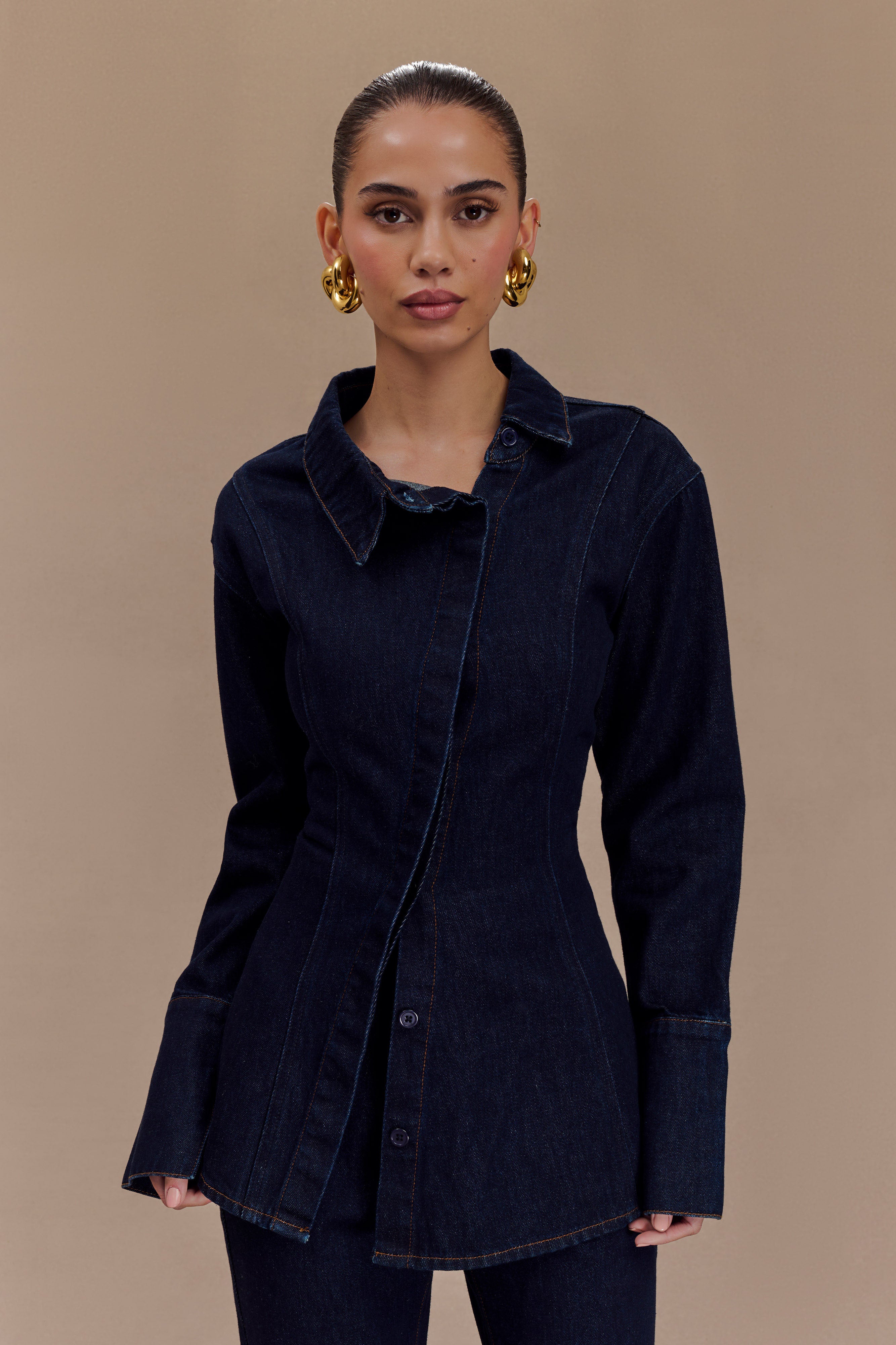 Levaru Jericho Asimetrik Denim Gömlek - İndigo Mavi