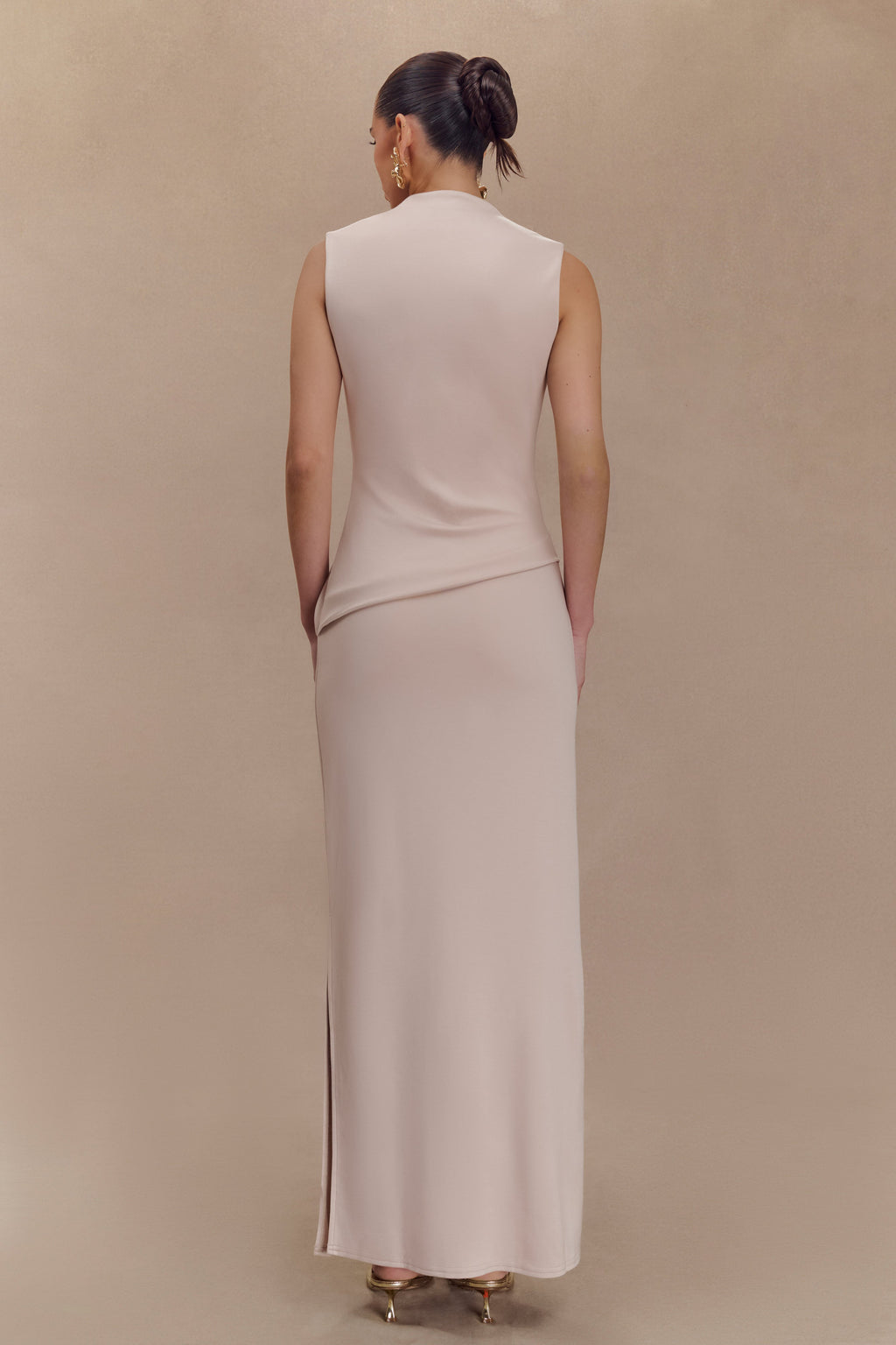 Levauro Lorelei Krep Twist Midi Elbise - Taupe