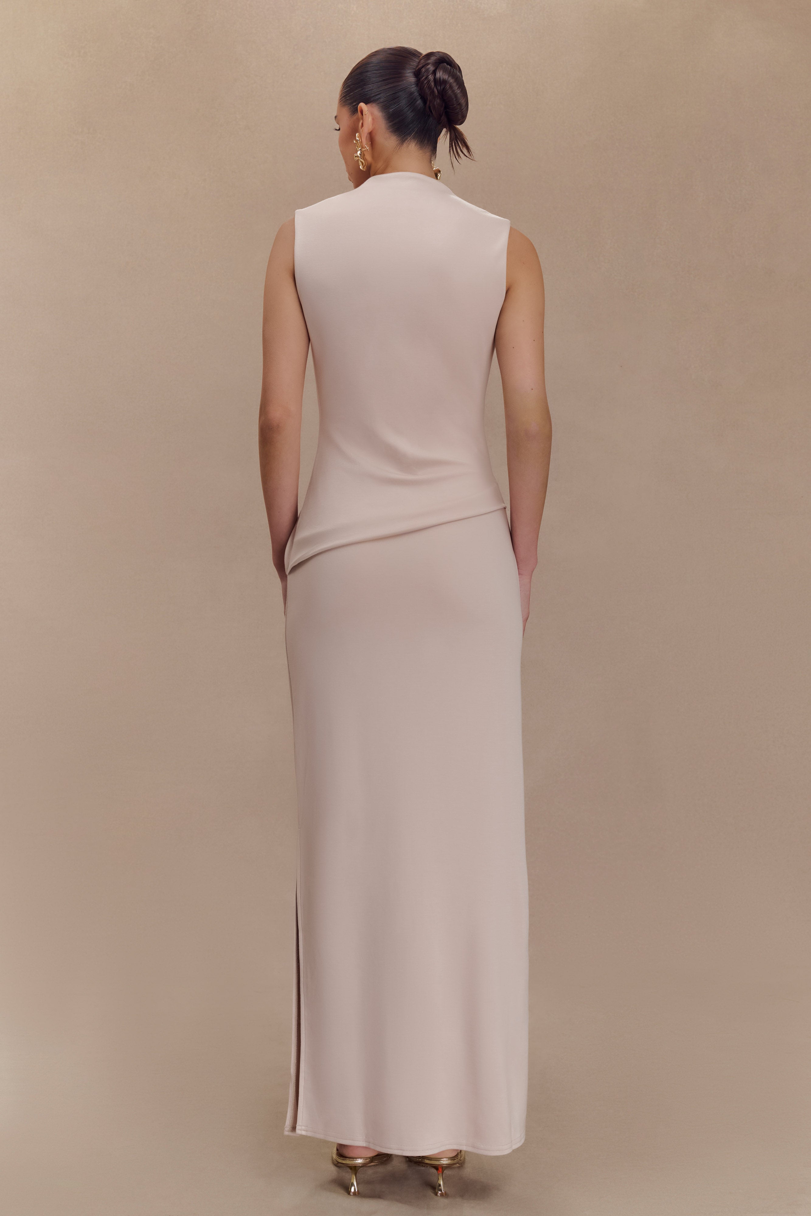 Levauro Lorelei Krep Twist Midi Elbise - Taupe