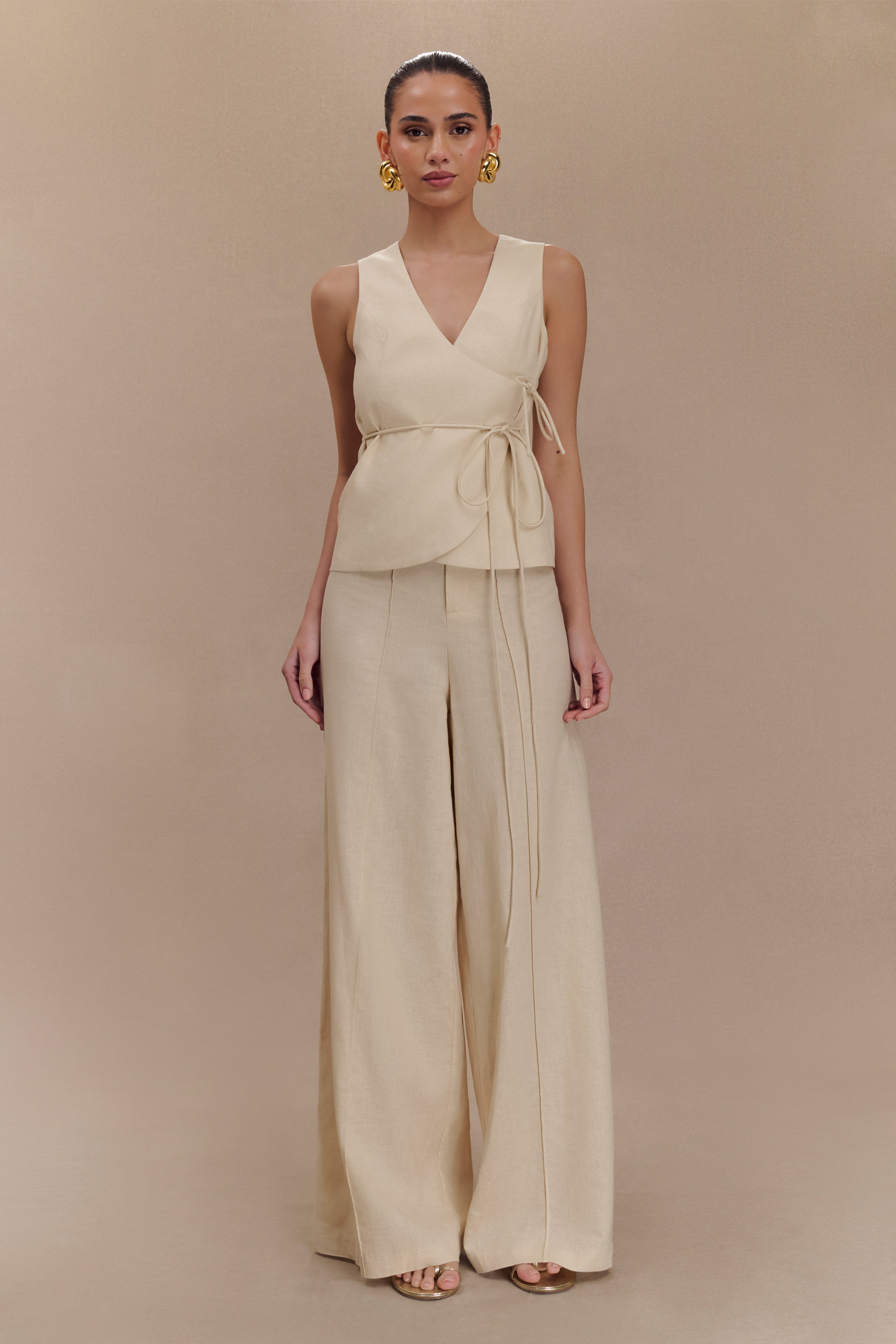 Levauro Brandi Keten Düz Paça Pantolon - Wheat Marle