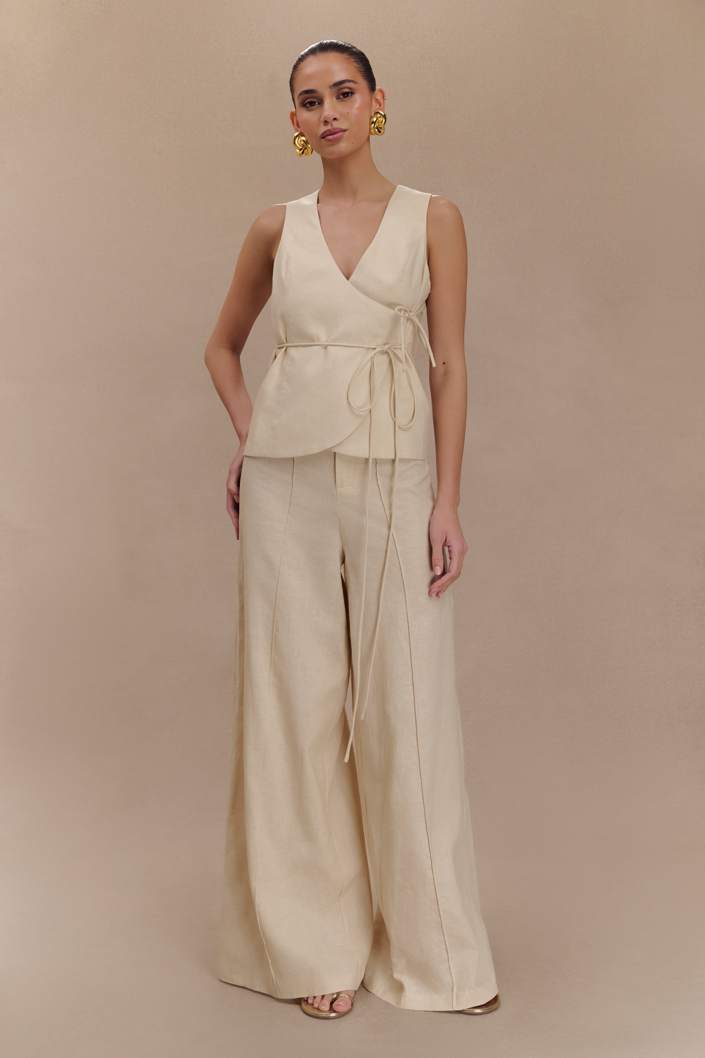 Levauro Brandi Keten Düz Paça Pantolon - Wheat Marle