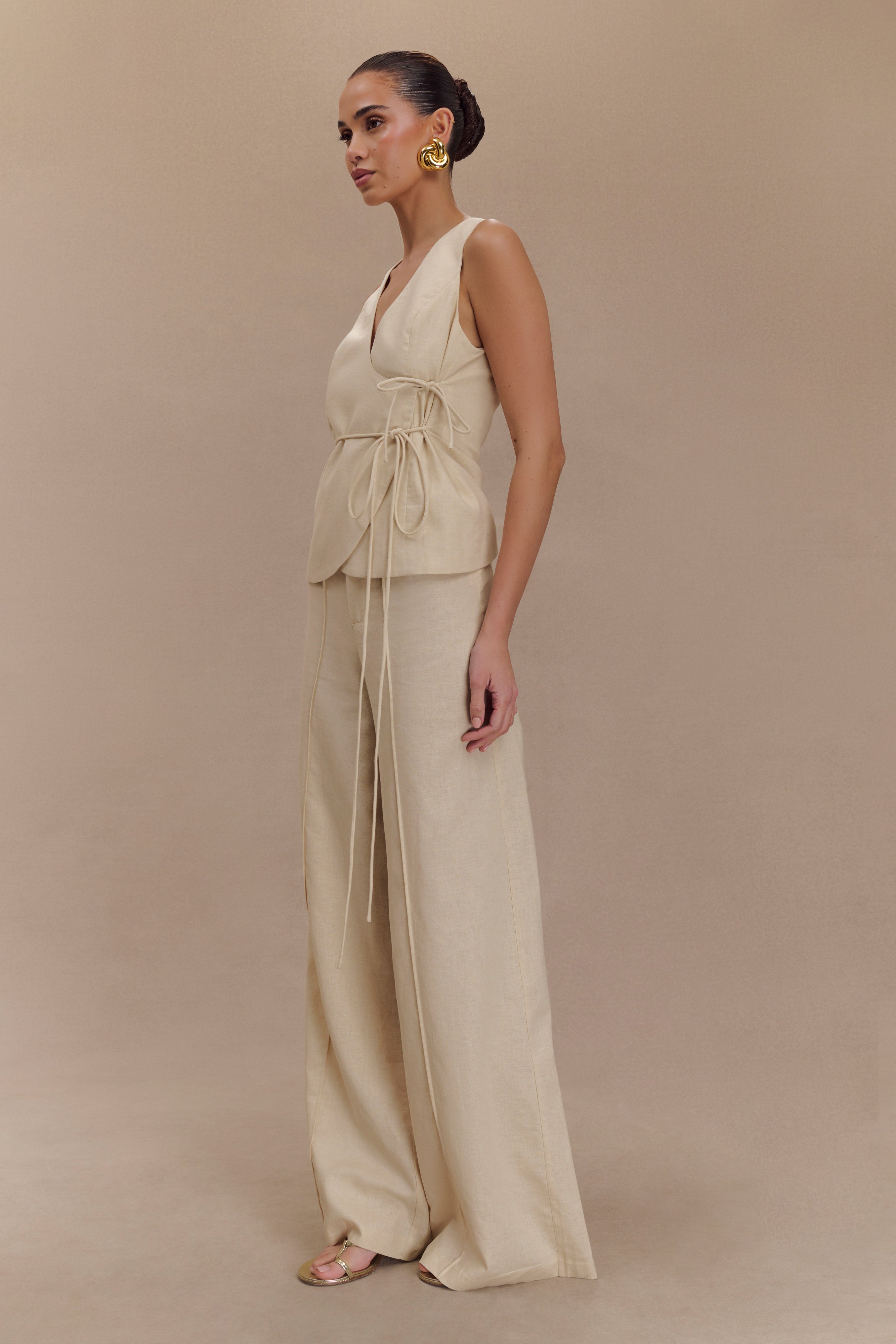 Levauro Brandi Keten Düz Paça Pantolon - Wheat Marle