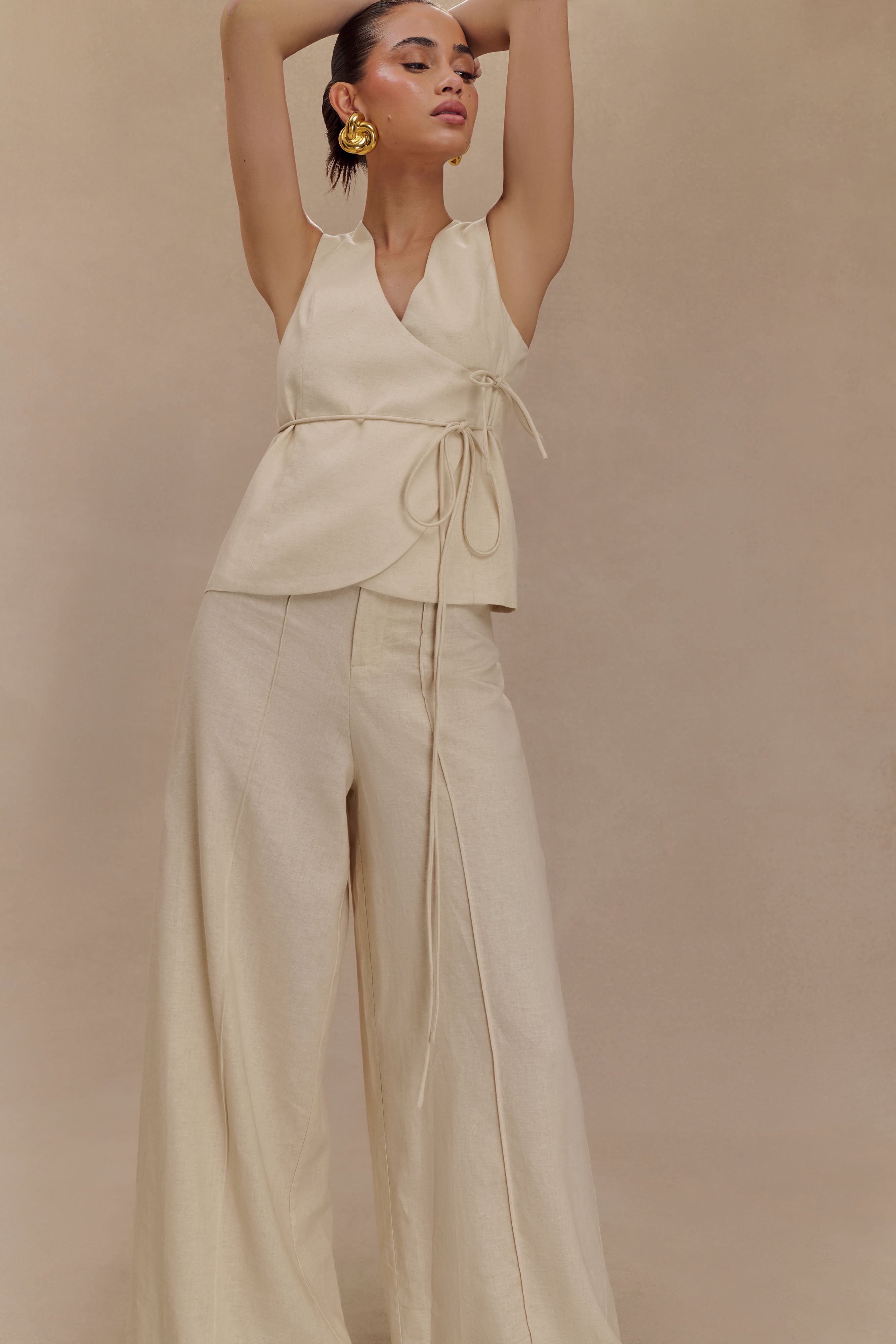 Levauro Brandi Keten Düz Paça Pantolon - Wheat Marle