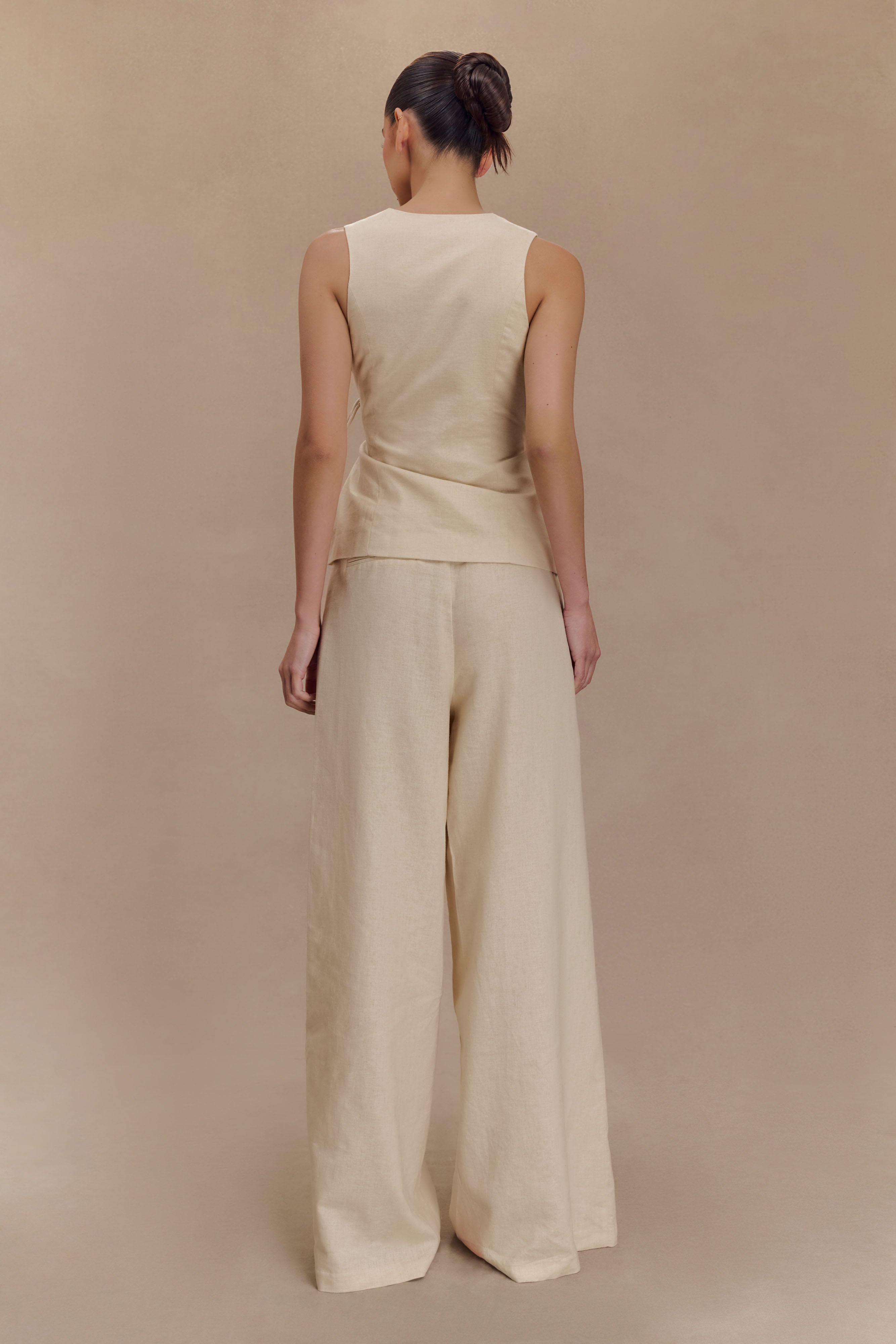 Levauro Brandi Keten Düz Paça Pantolon - Wheat Marle