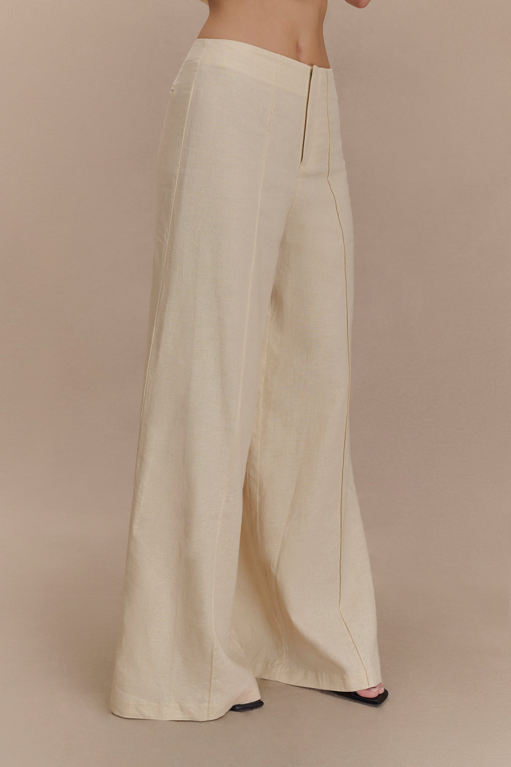 Levauro Brandi Keten Düz Paça Pantolon - Wheat Marle