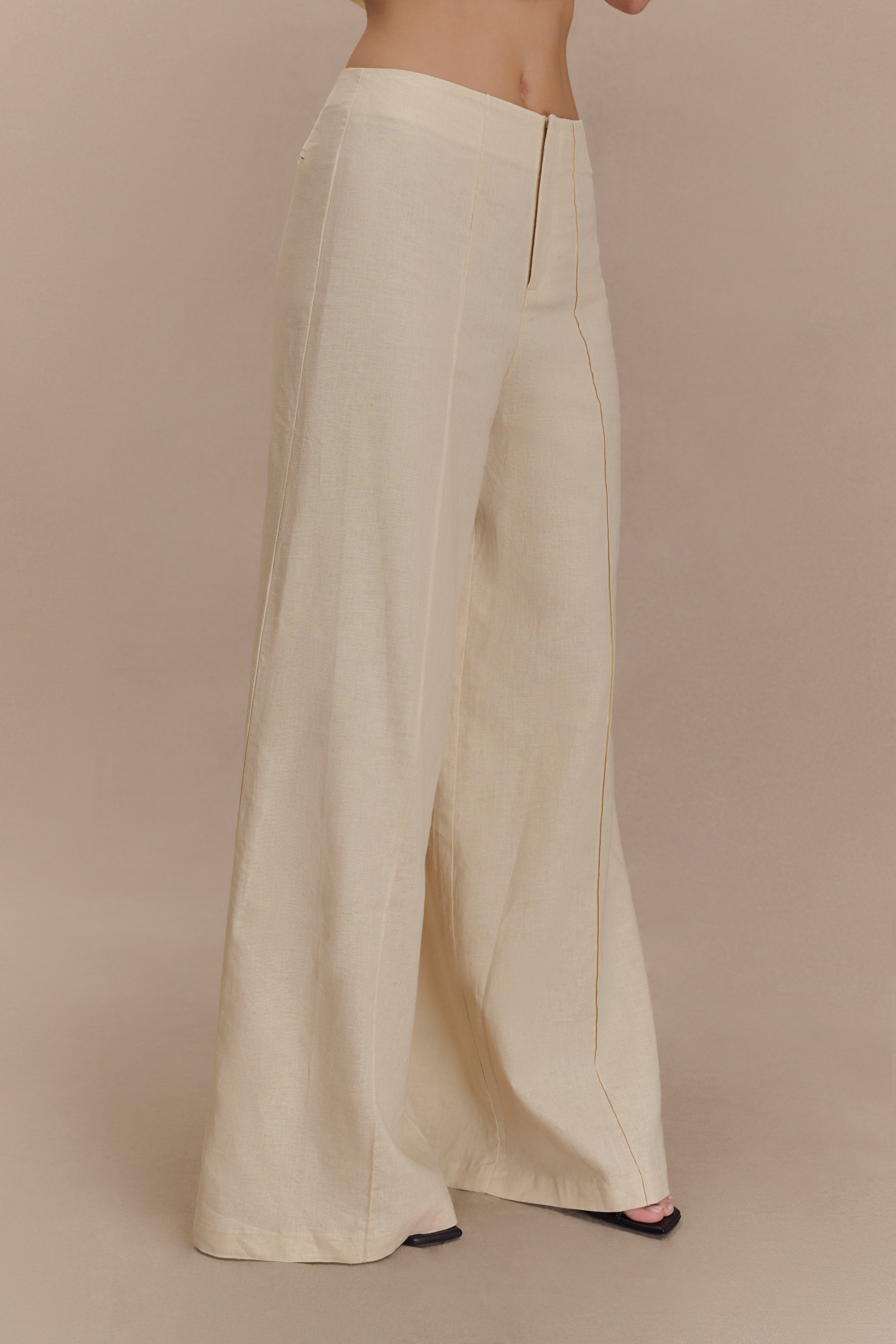 Levauro Brandi Keten Düz Paça Pantolon - Wheat Marle