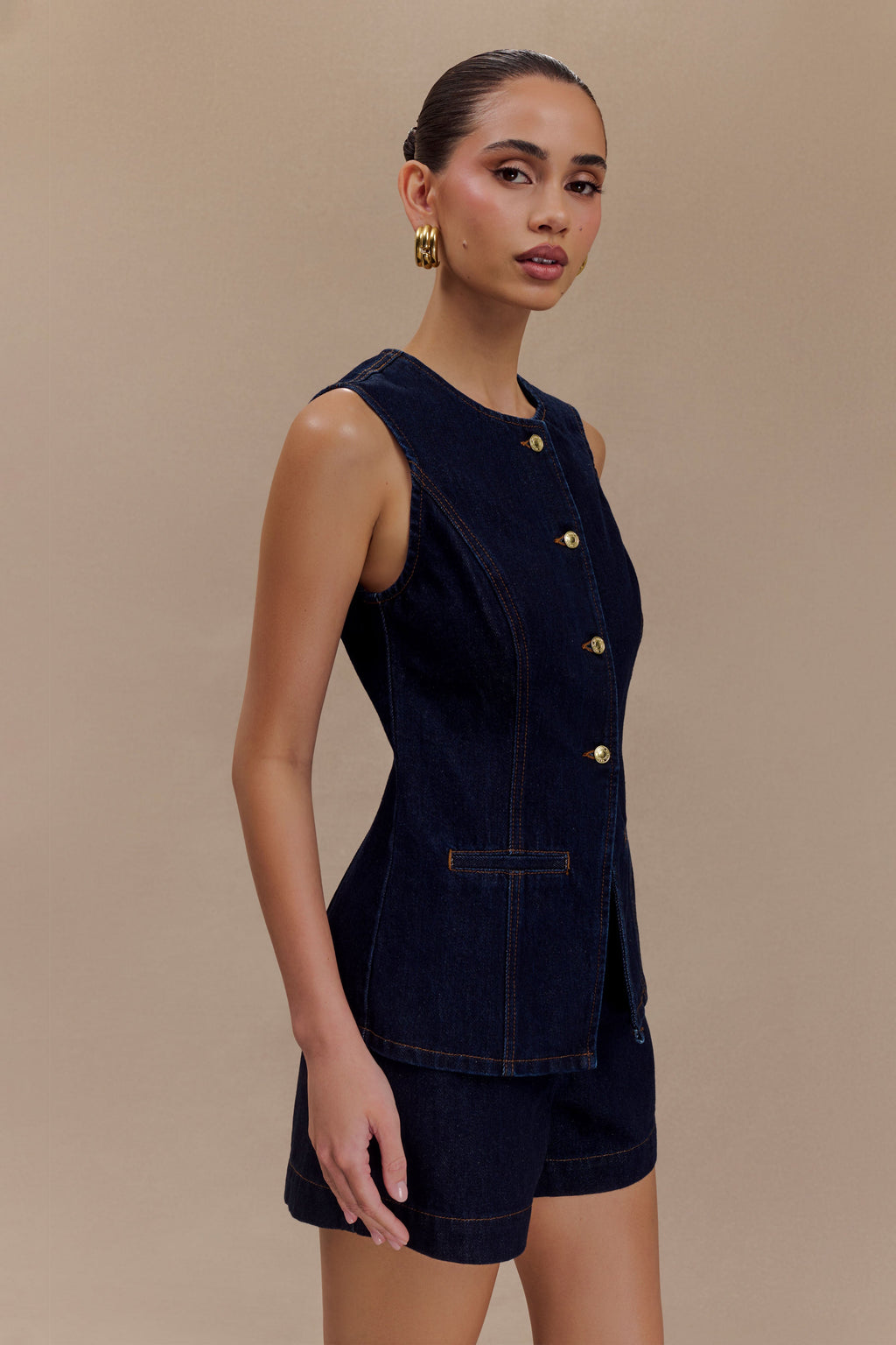 Levauro Abel Denim Düğmeli Üst - İndigo Mavi