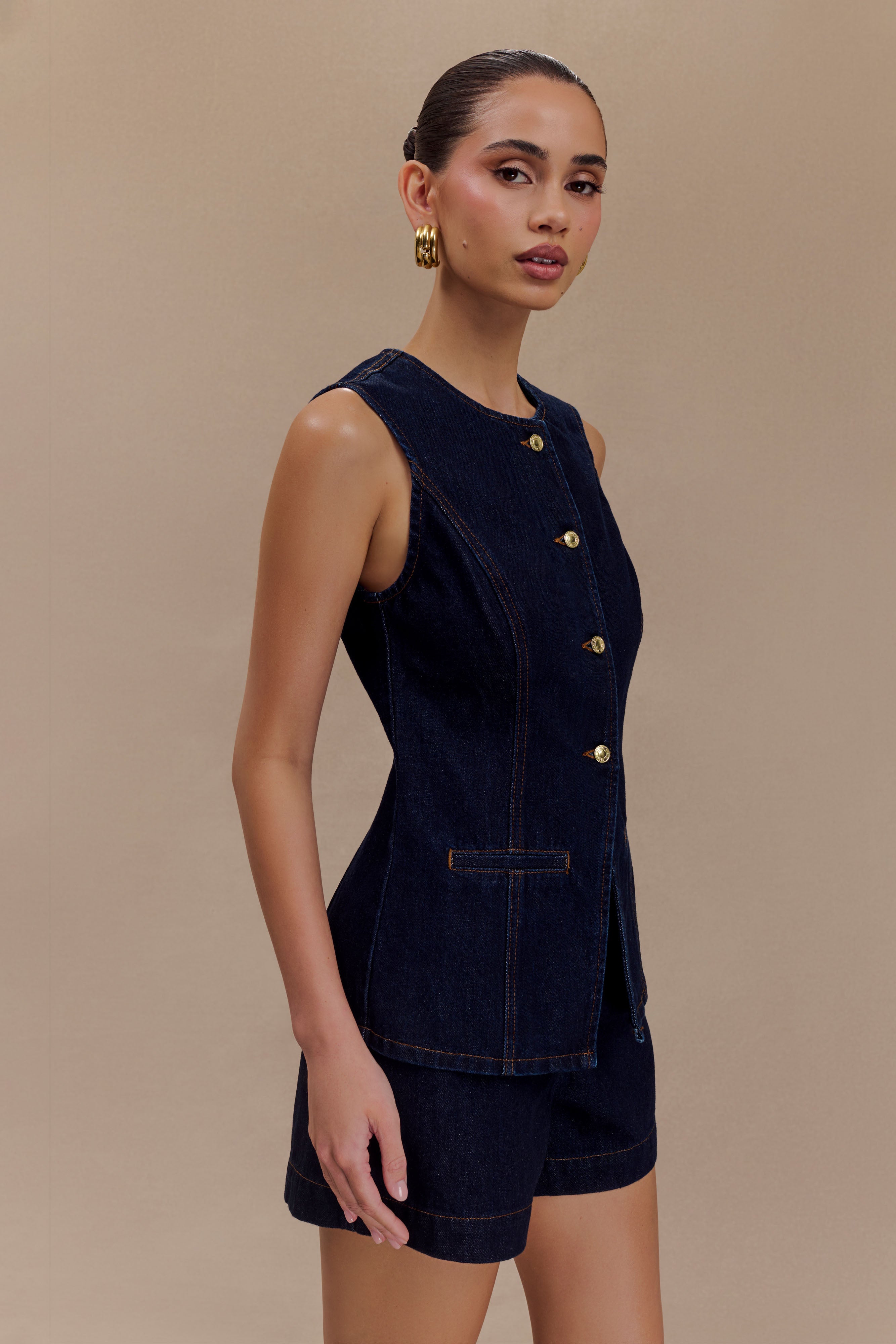 Levauro Abel Denim Düğmeli Üst - İndigo Mavi