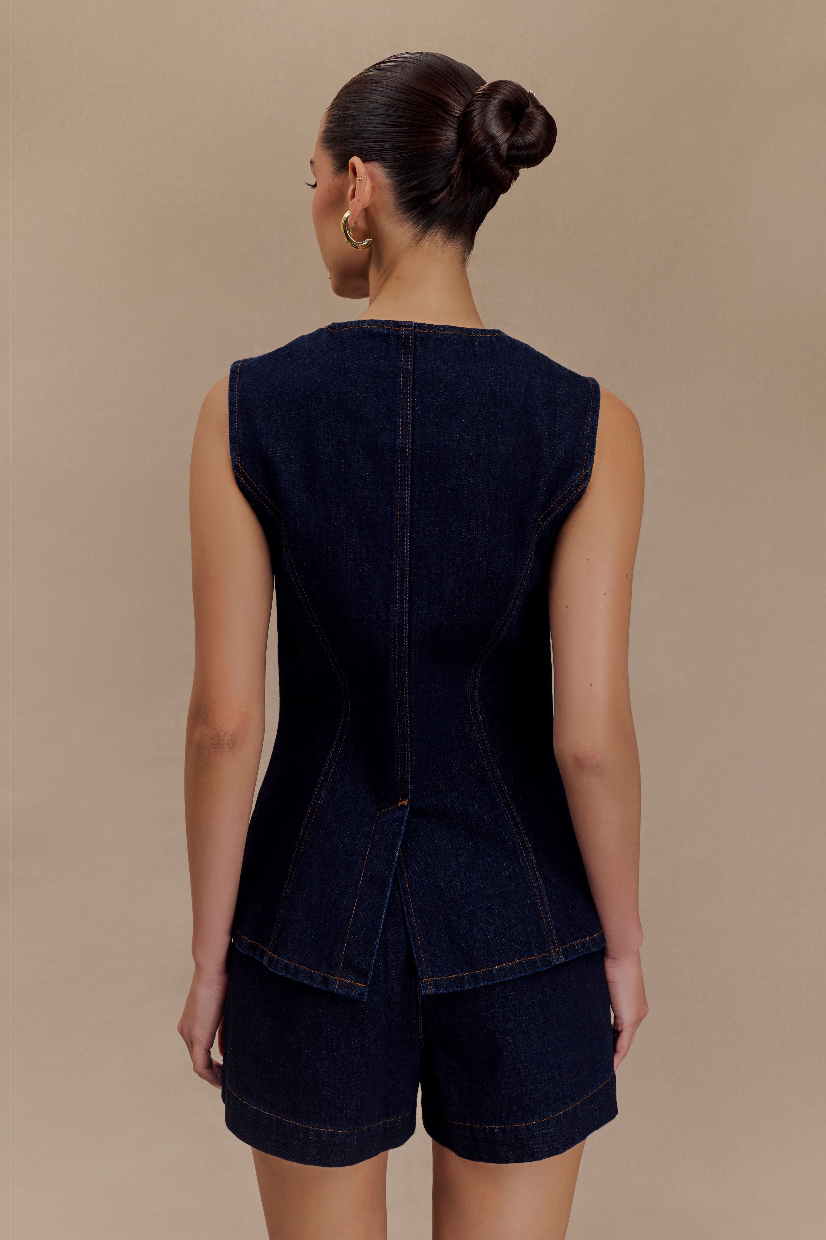 Levauro Abel Denim Düğmeli Üst - İndigo Mavi