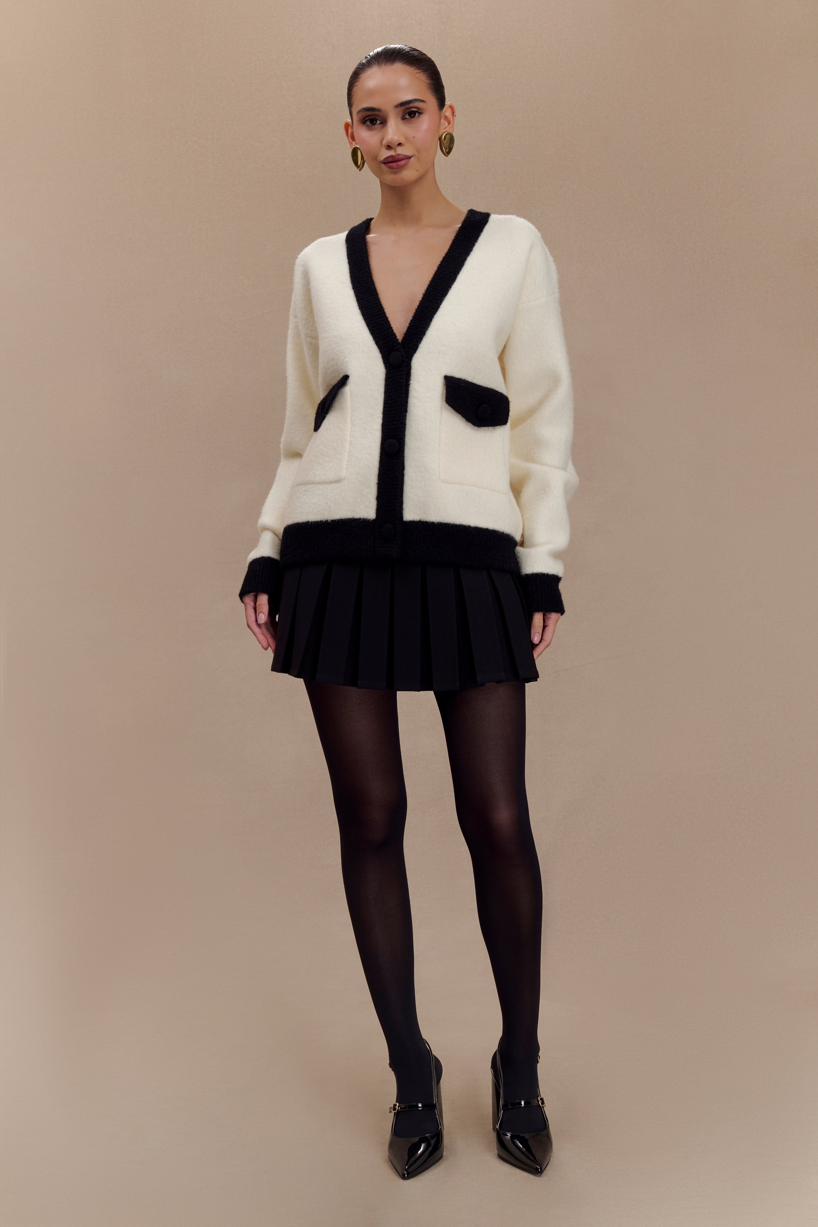 ROF Evangeline Oversize Triko Hırka - Siyah/Beyaz