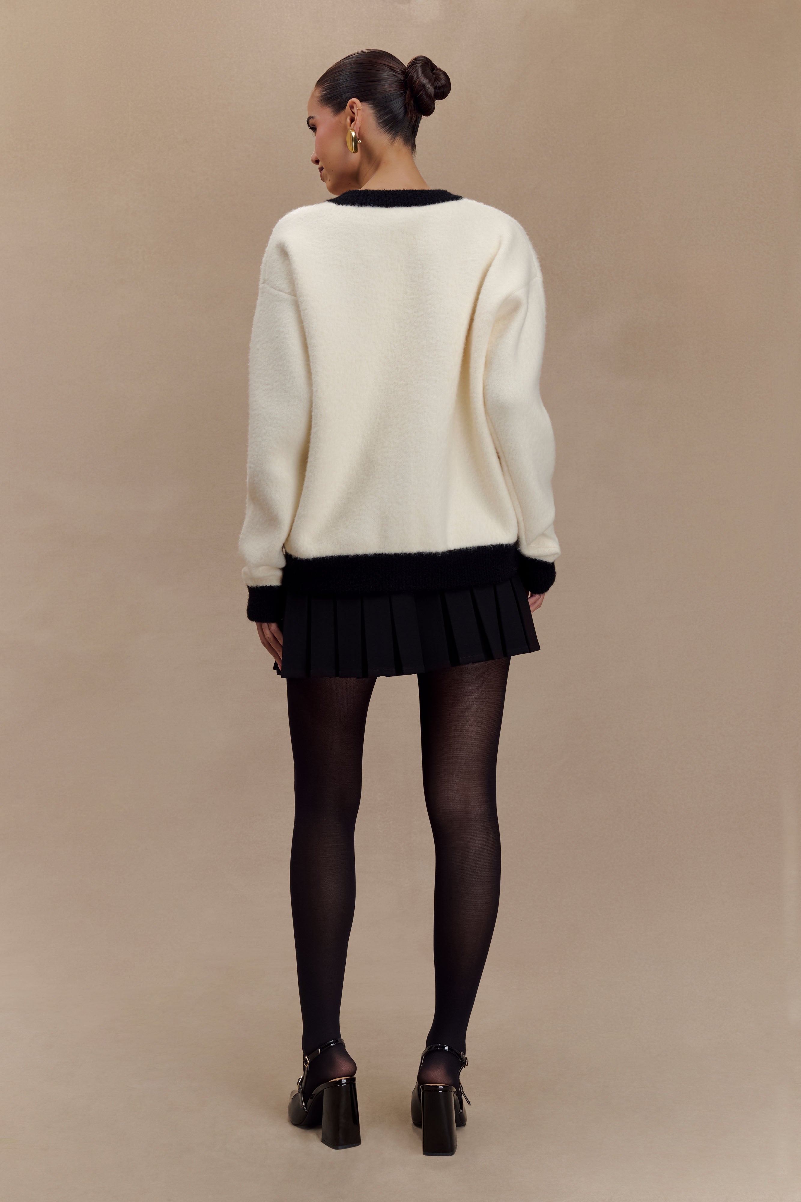 ROF Evangeline Oversize Triko Hırka - Siyah/Beyaz