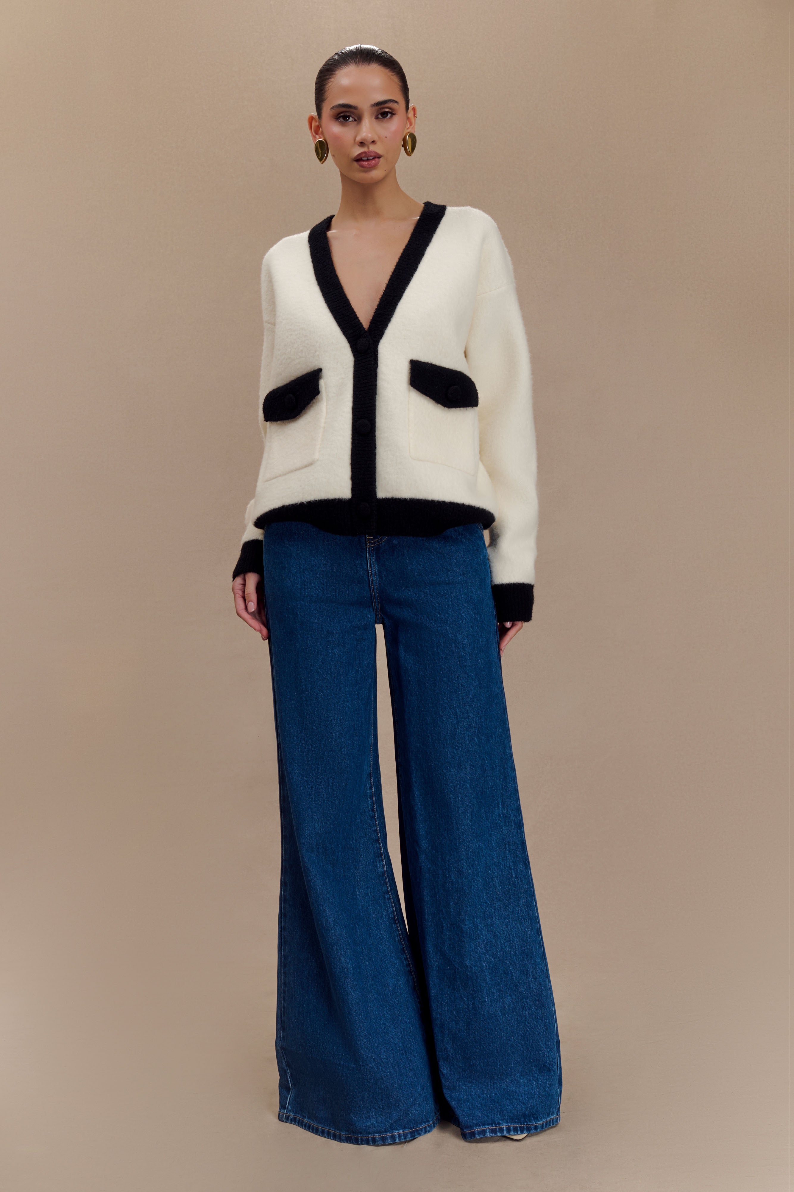 Levauro  Jen Geniş Paça Flare Denim Jeans - Lacivert