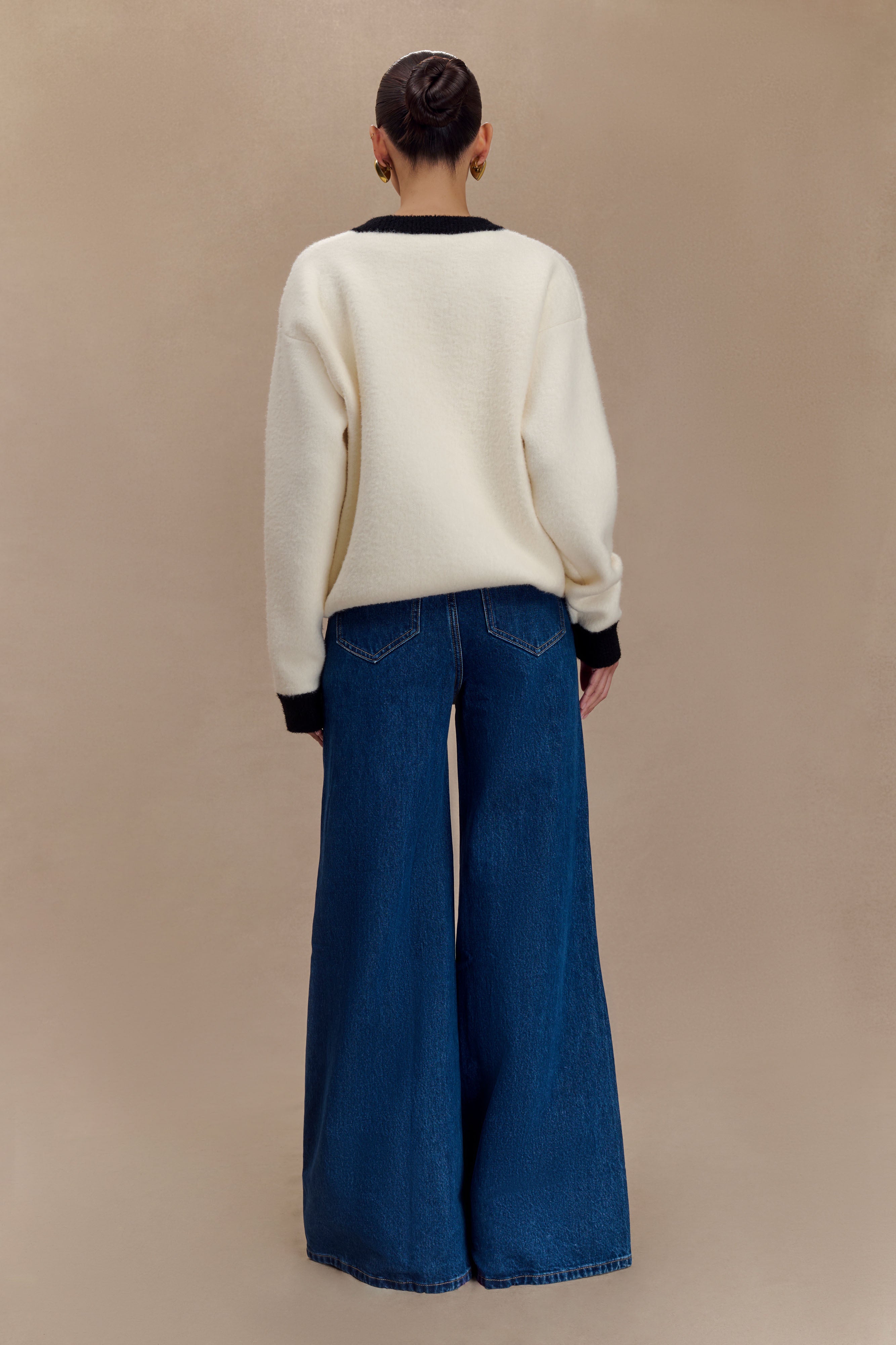 Levauro  Jen Geniş Paça Flare Denim Jeans - Lacivert