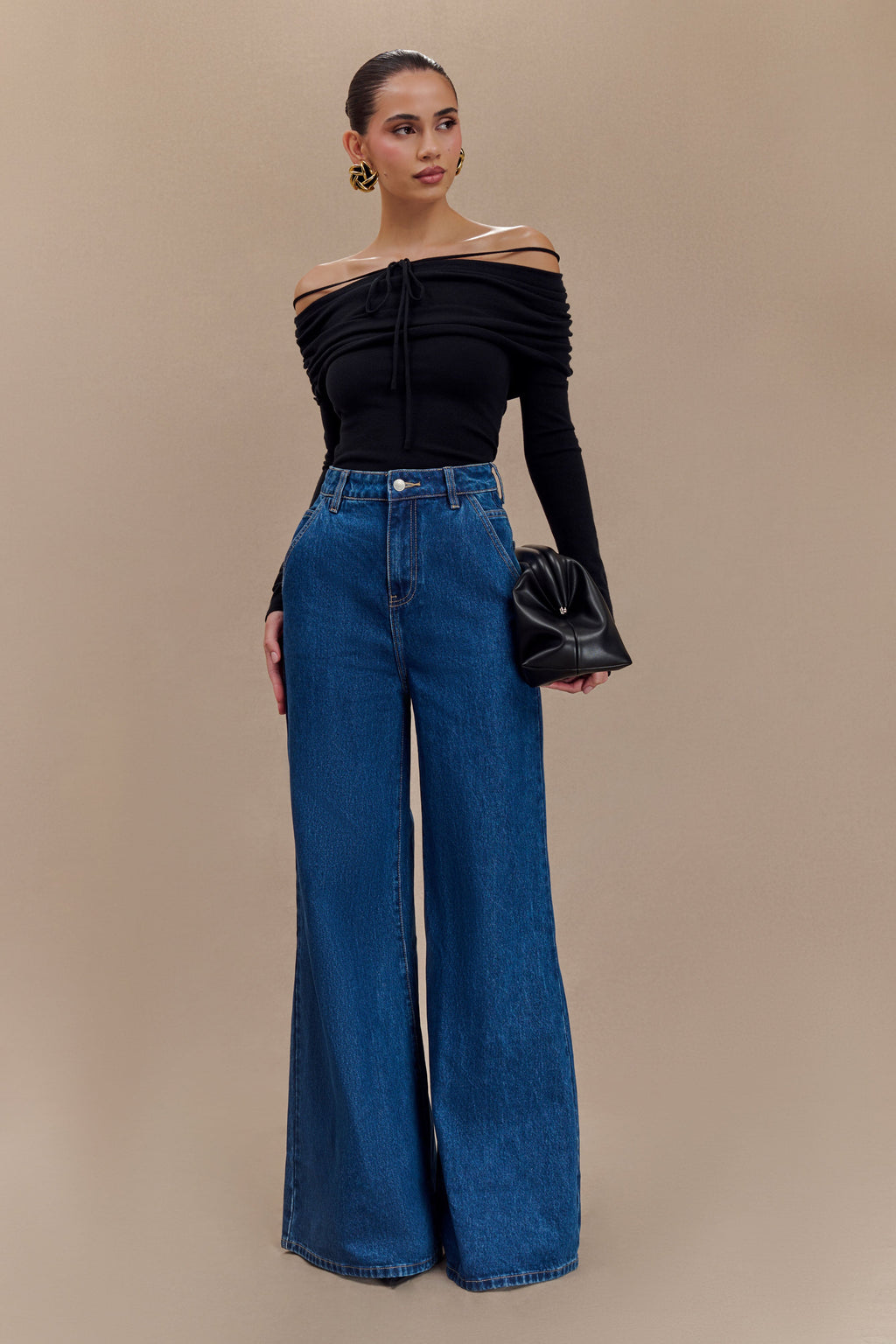 Levauro  Jen Geniş Paça Flare Denim Jeans - Lacivert