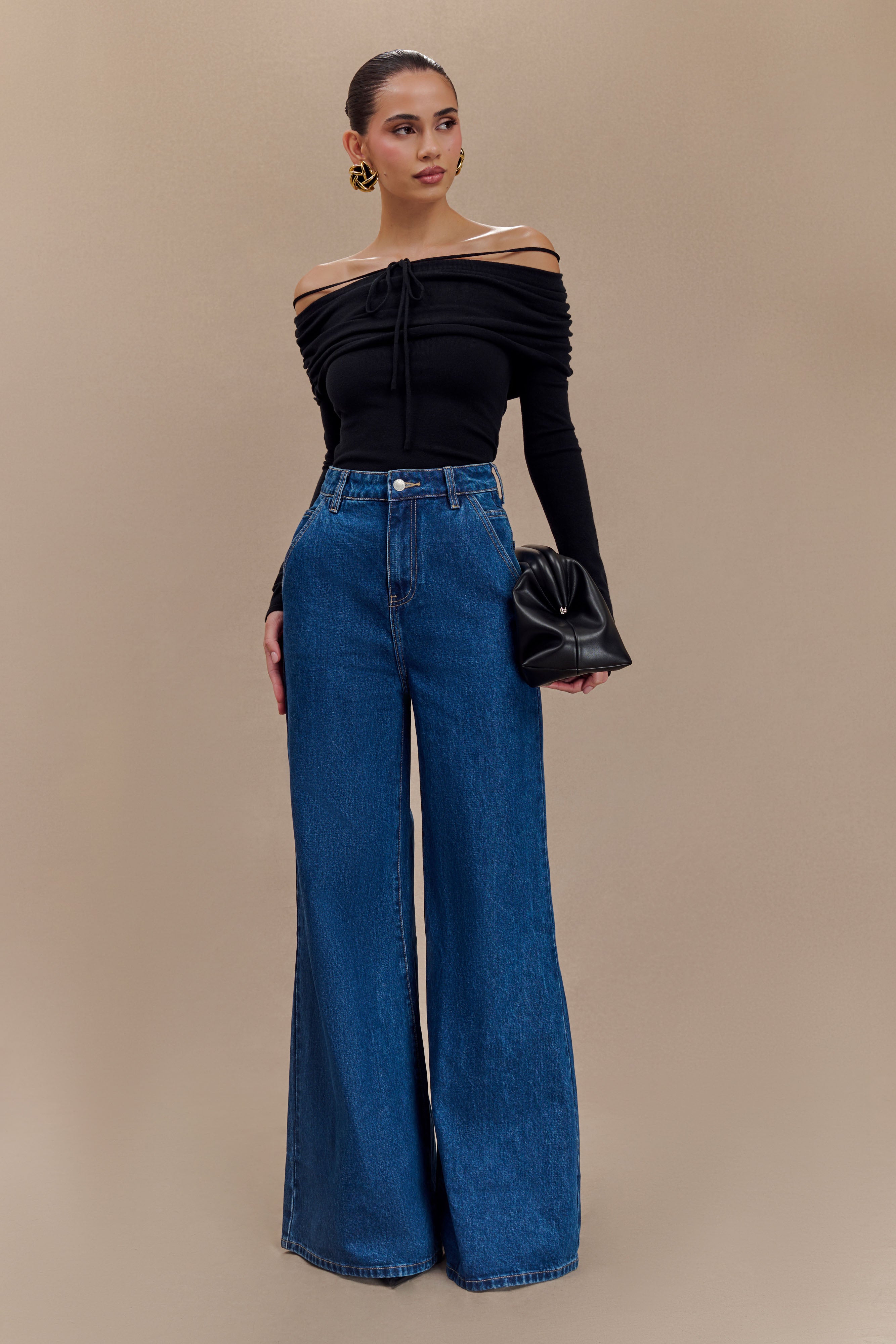 Levauro  Jen Geniş Paça Flare Denim Jeans - Lacivert