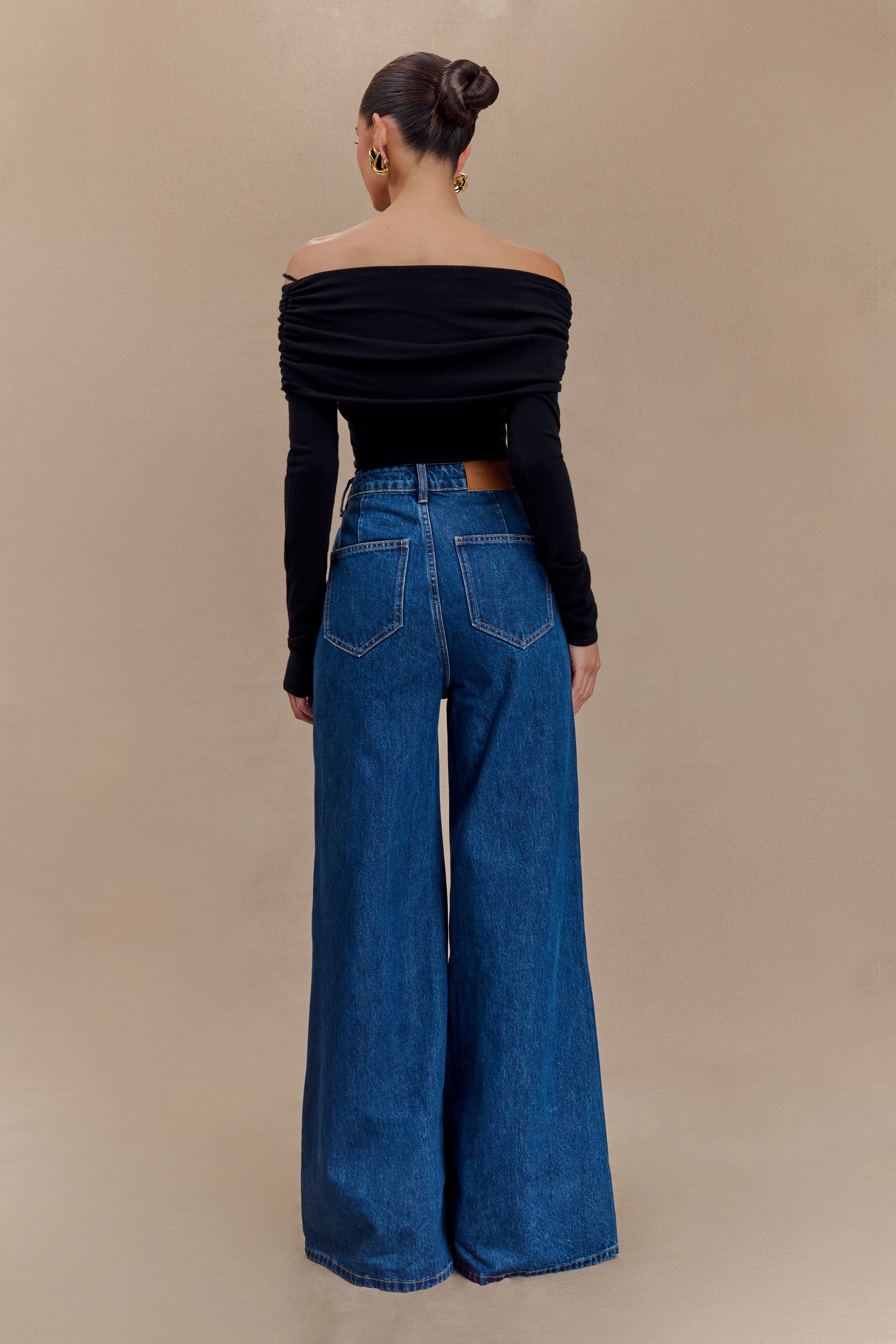Levauro  Jen Geniş Paça Flare Denim Jeans - Lacivert