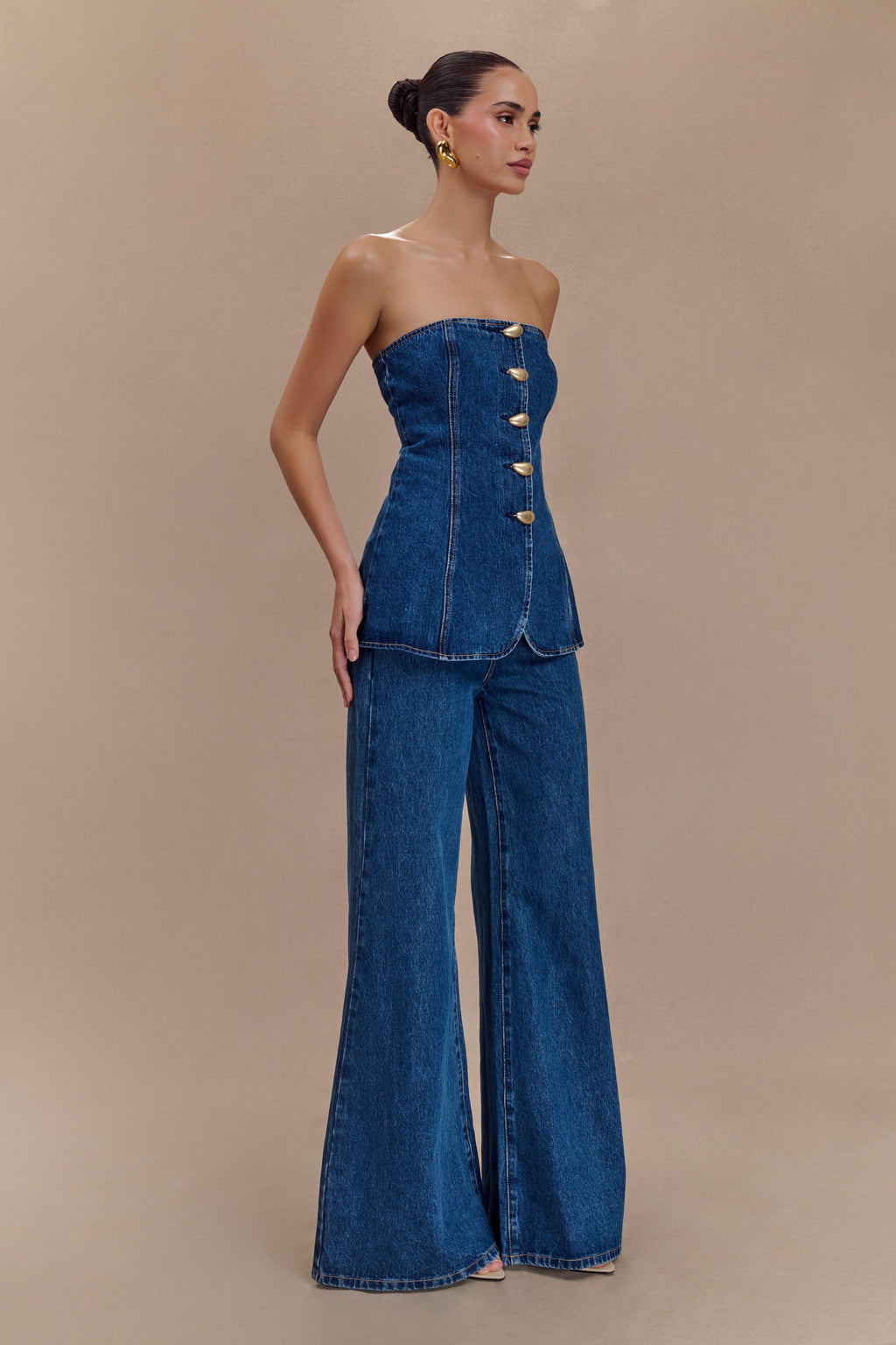 Levauro  Jen Geniş Paça Flare Denim Jeans - Lacivert