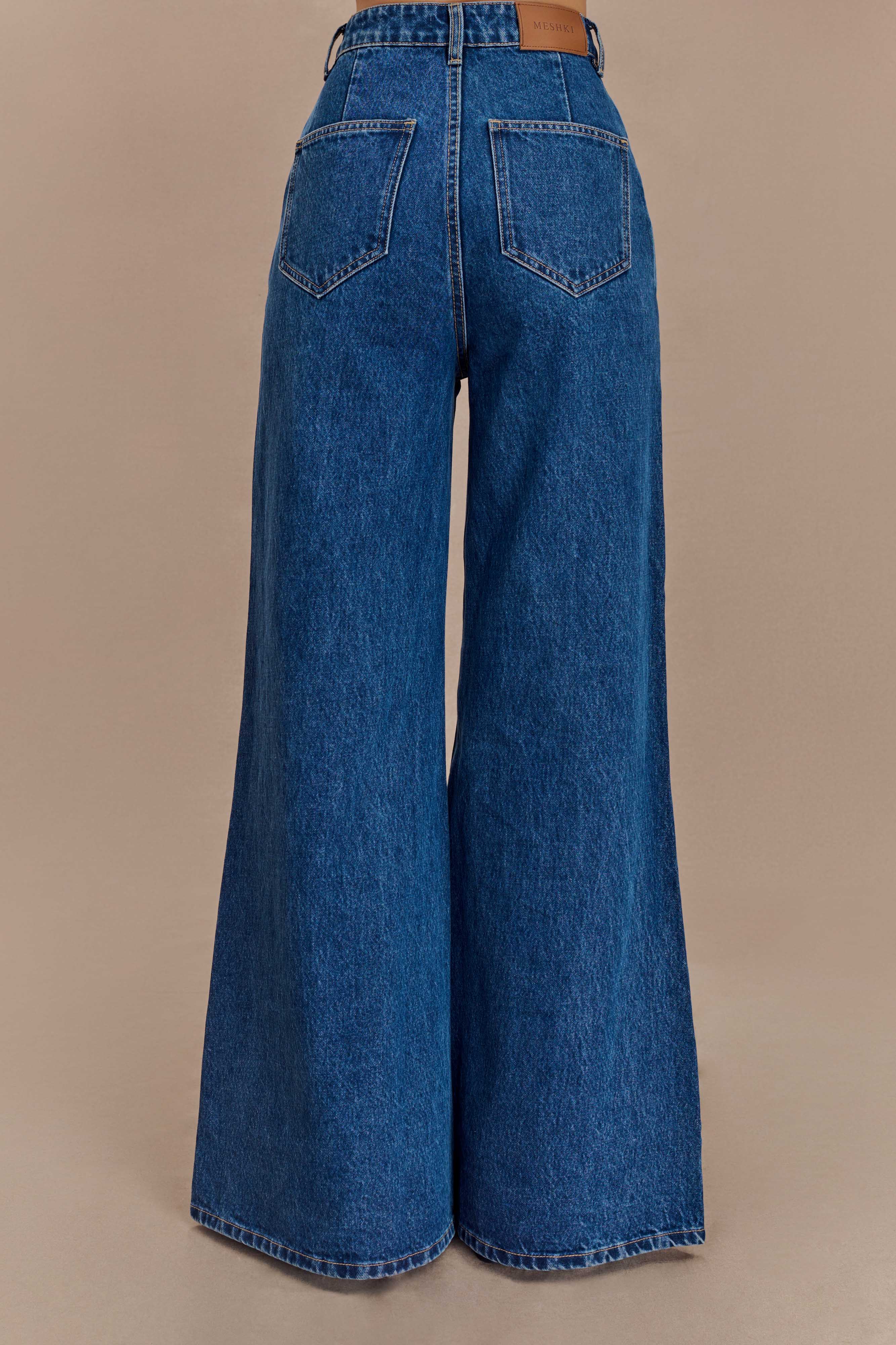 Levauro  Jen Geniş Paça Flare Denim Jeans - Lacivert