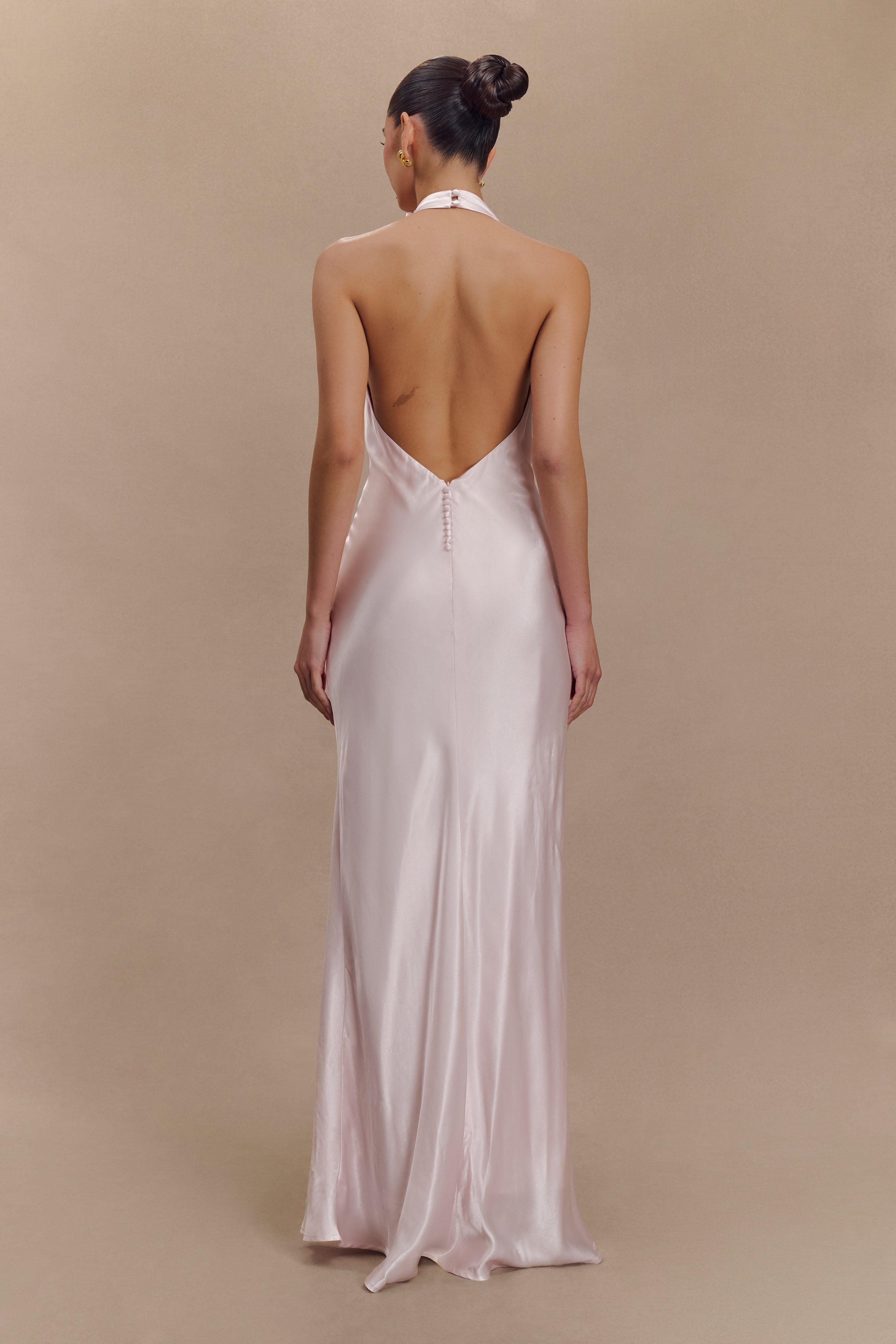 Levauro  Esther Yanardöner Saten Cowl Maxi Elbise - Soluk Pembe