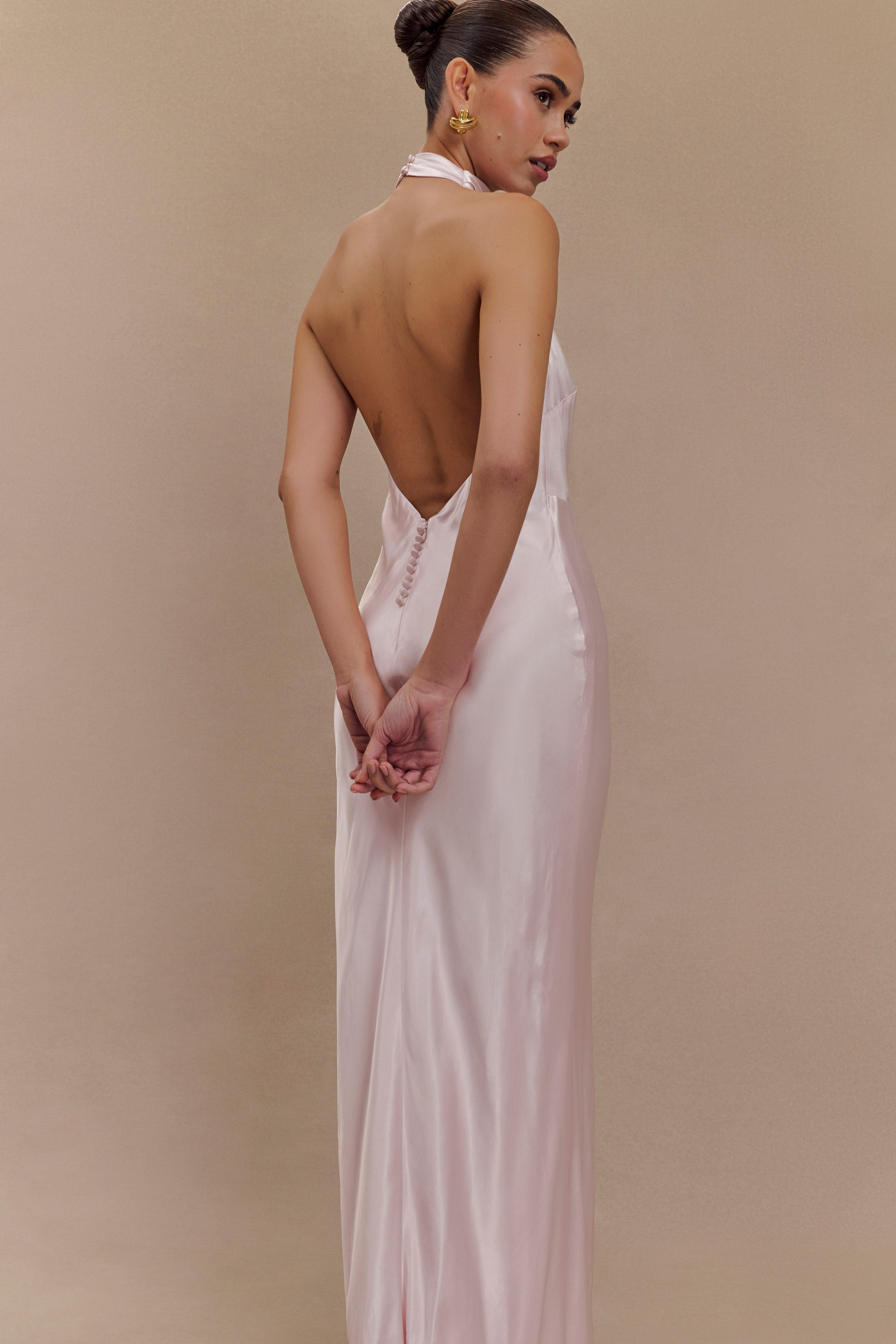 Levauro  Esther Yanardöner Saten Cowl Maxi Elbise - Soluk Pembe