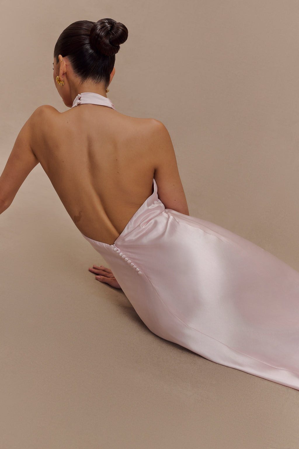 Levauro  Esther Yanardöner Saten Cowl Maxi Elbise - Soluk Pembe
