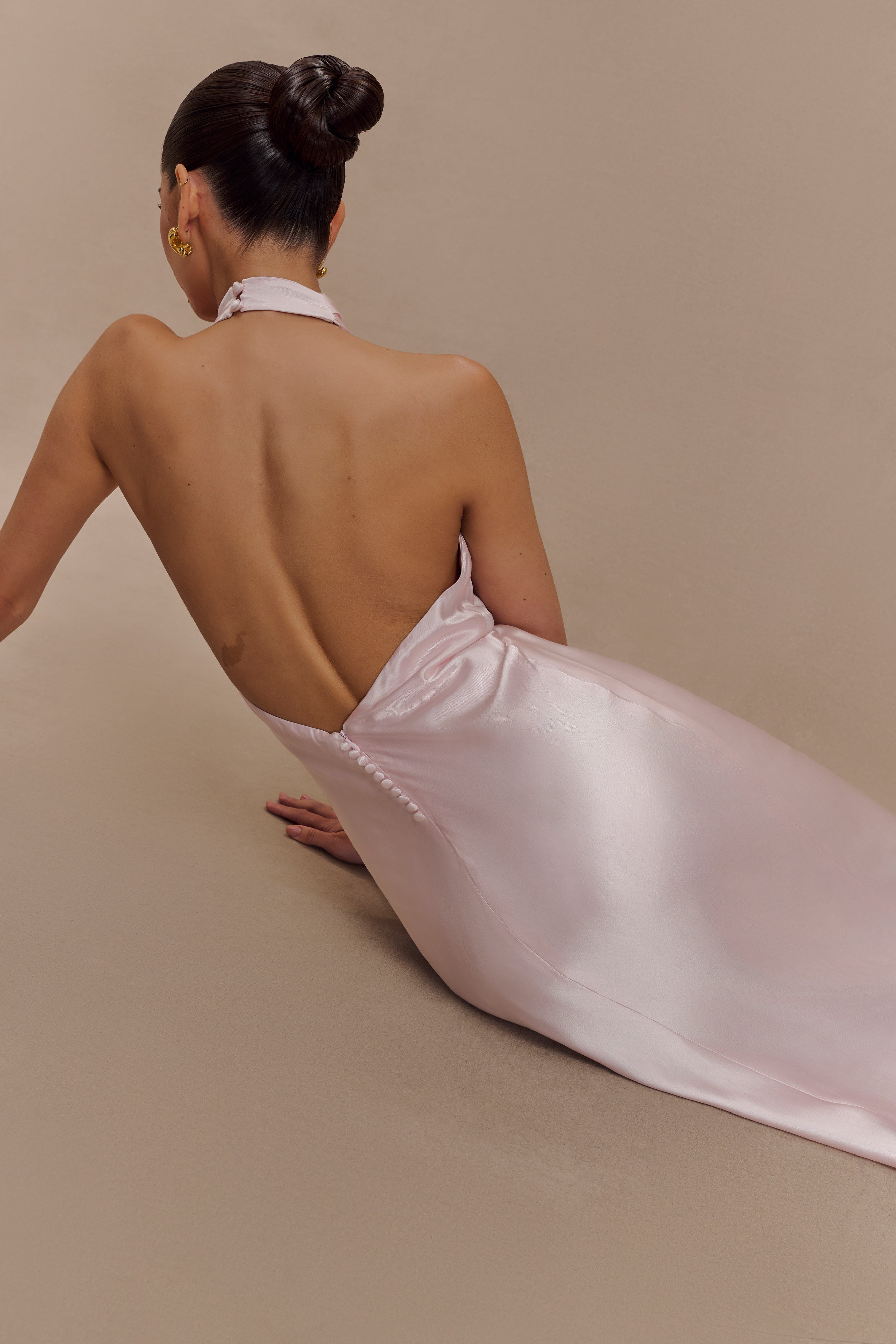 Levauro  Esther Yanardöner Saten Cowl Maxi Elbise - Soluk Pembe