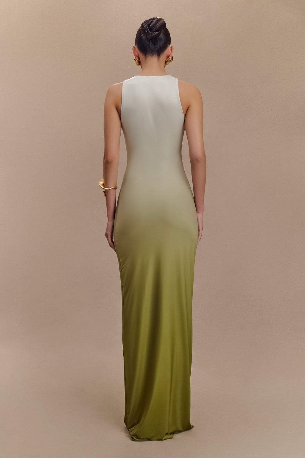 Levauro Stella Drapeli Dar Maxi Elbise - Ombre Vintage Zeytin