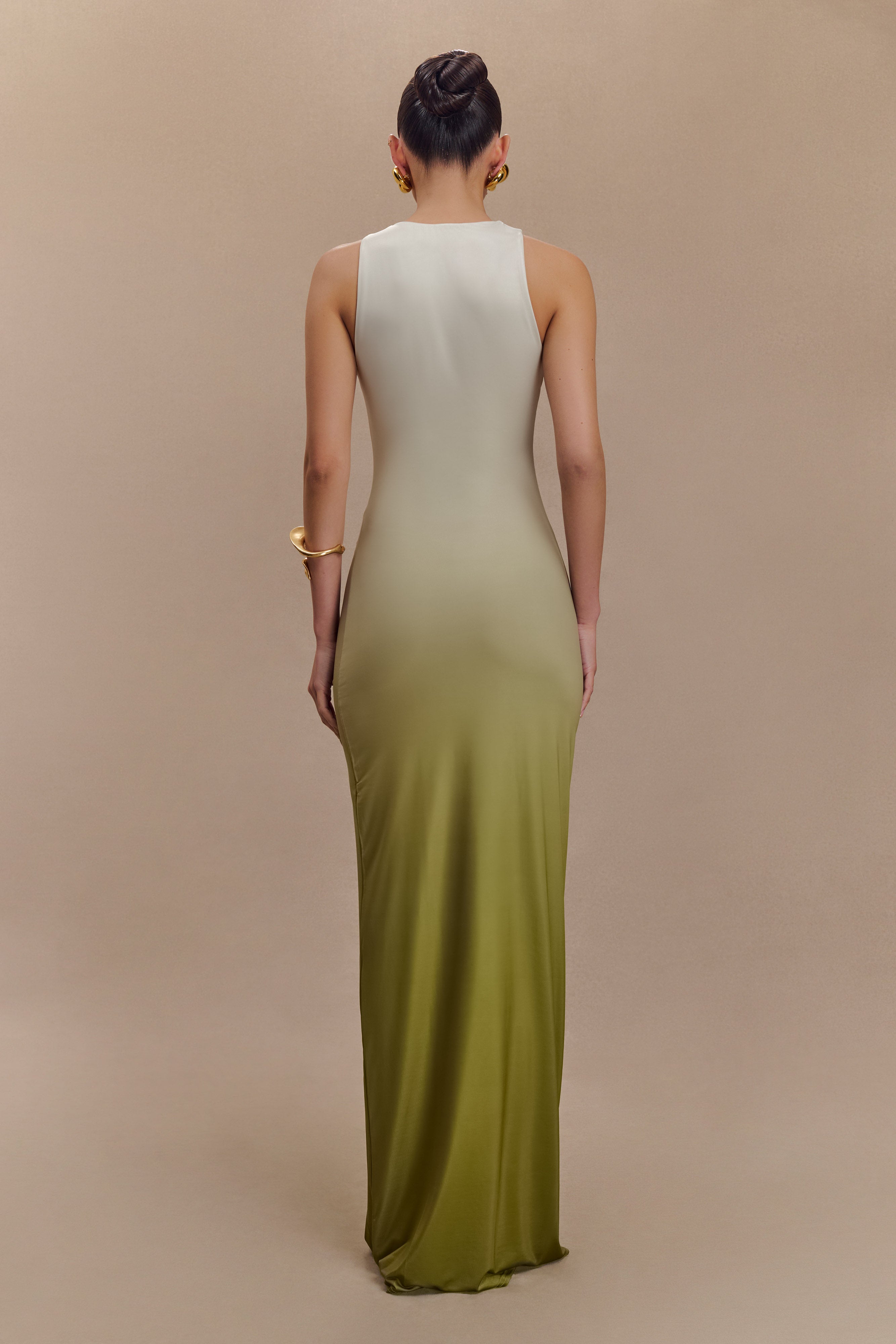 Levauro Stella Drapeli Dar Maxi Elbise - Ombre Vintage Zeytin