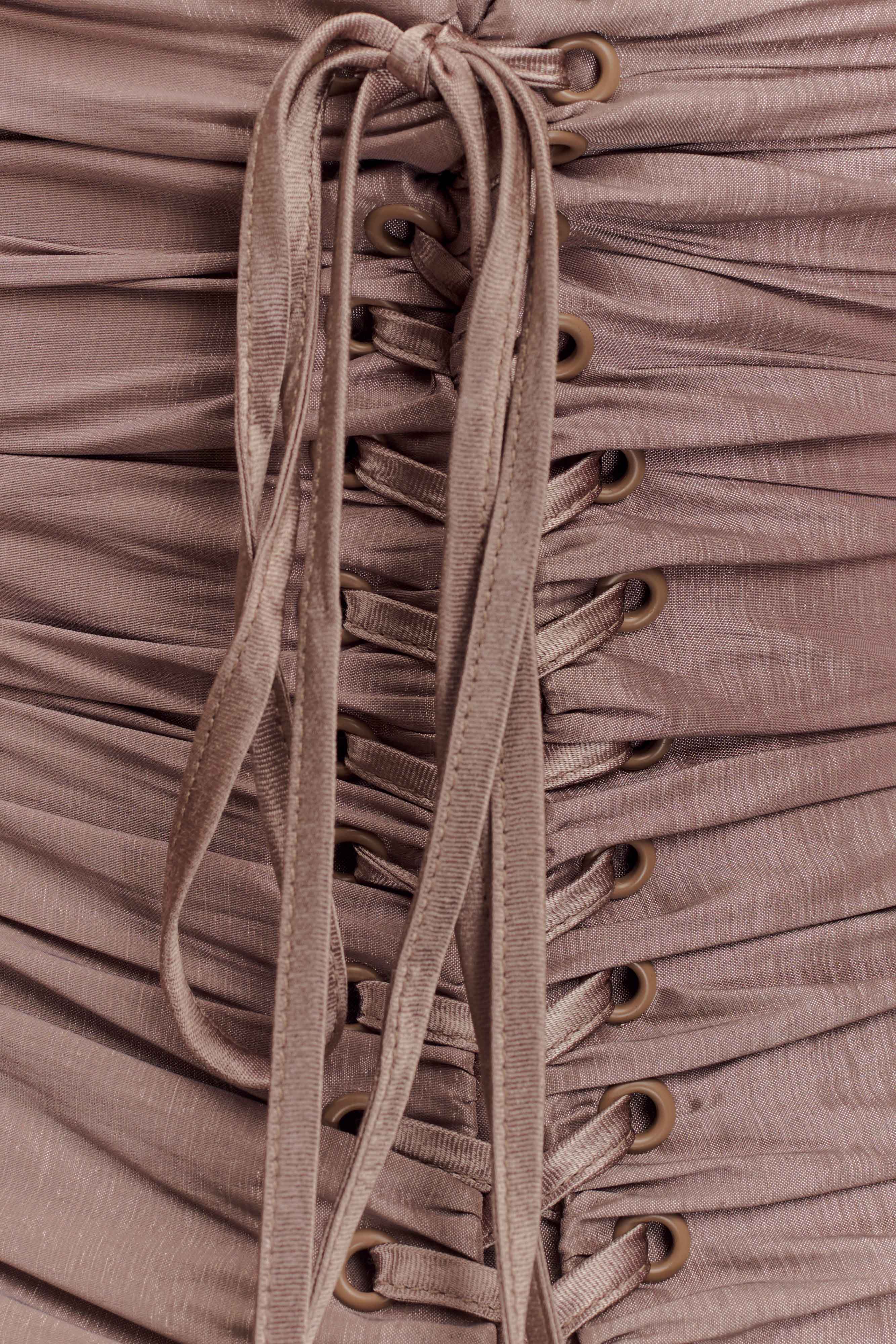 Levauro Serena Straplez Tafta Maxi Elbise - Bronz Taupe