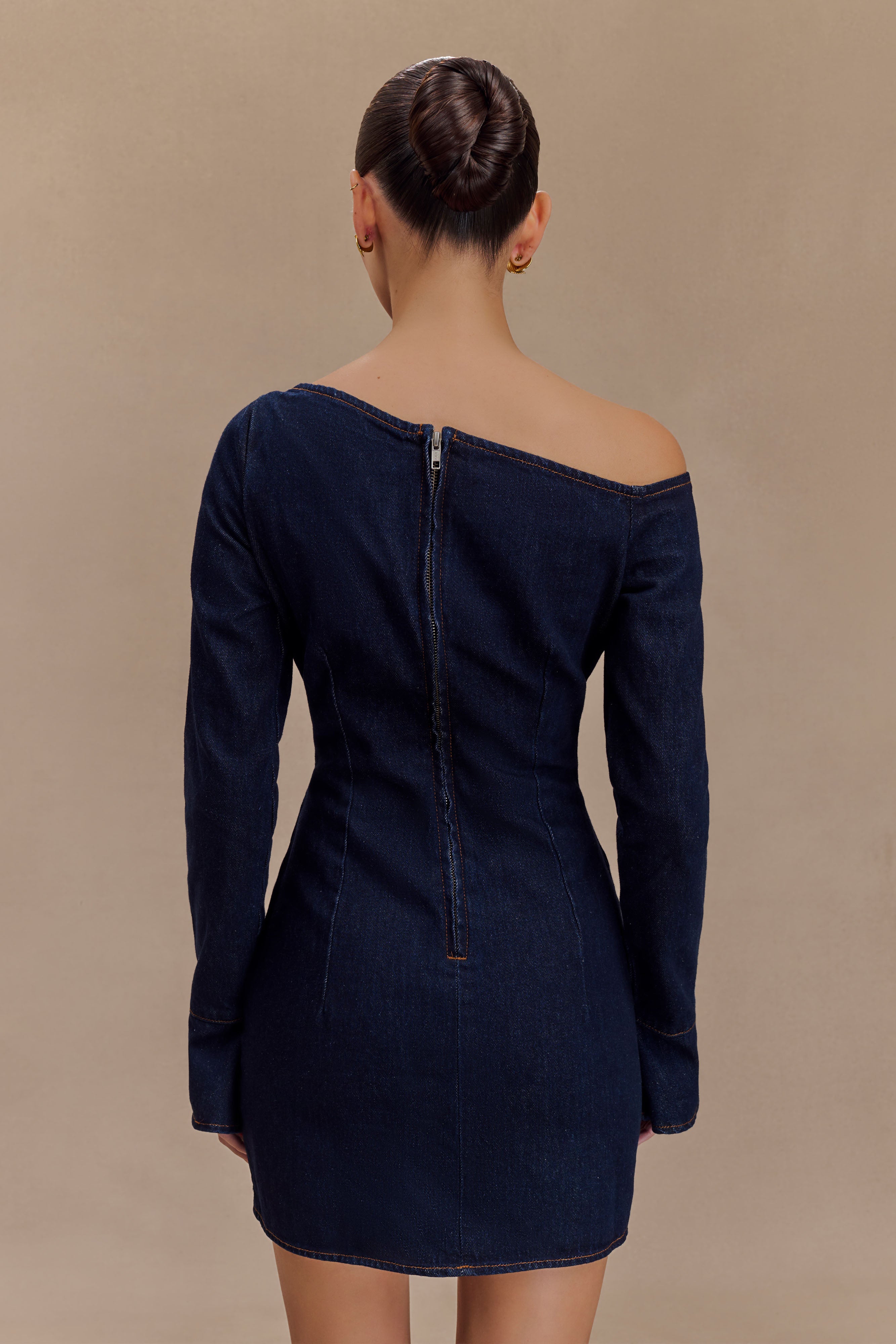 Levauro  Cece Bağcıklı Denim Mini Elbise - İndigo Mavi