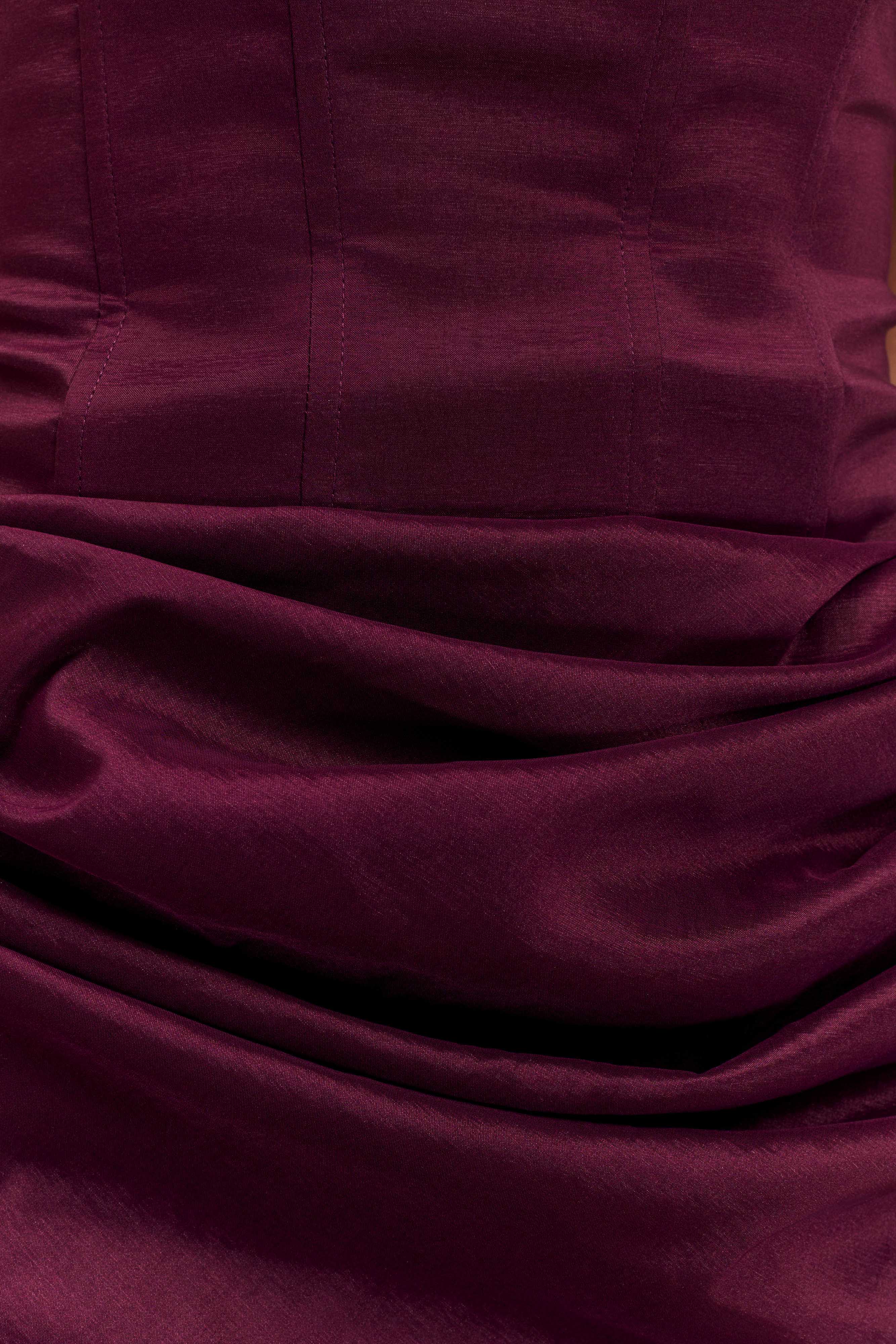 Levauro Sasha Tafta Straplez Korse Mini Elbise - Mürdüm