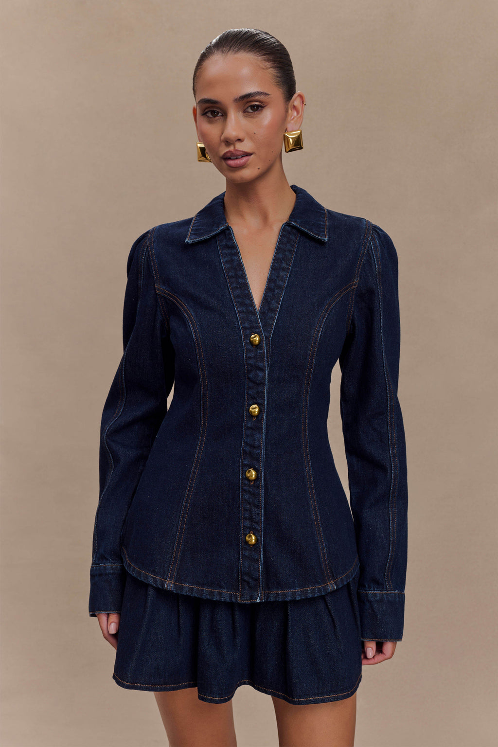 Levauro Hilary Uzun Kollu Denim Üst - İndigo Mavi
