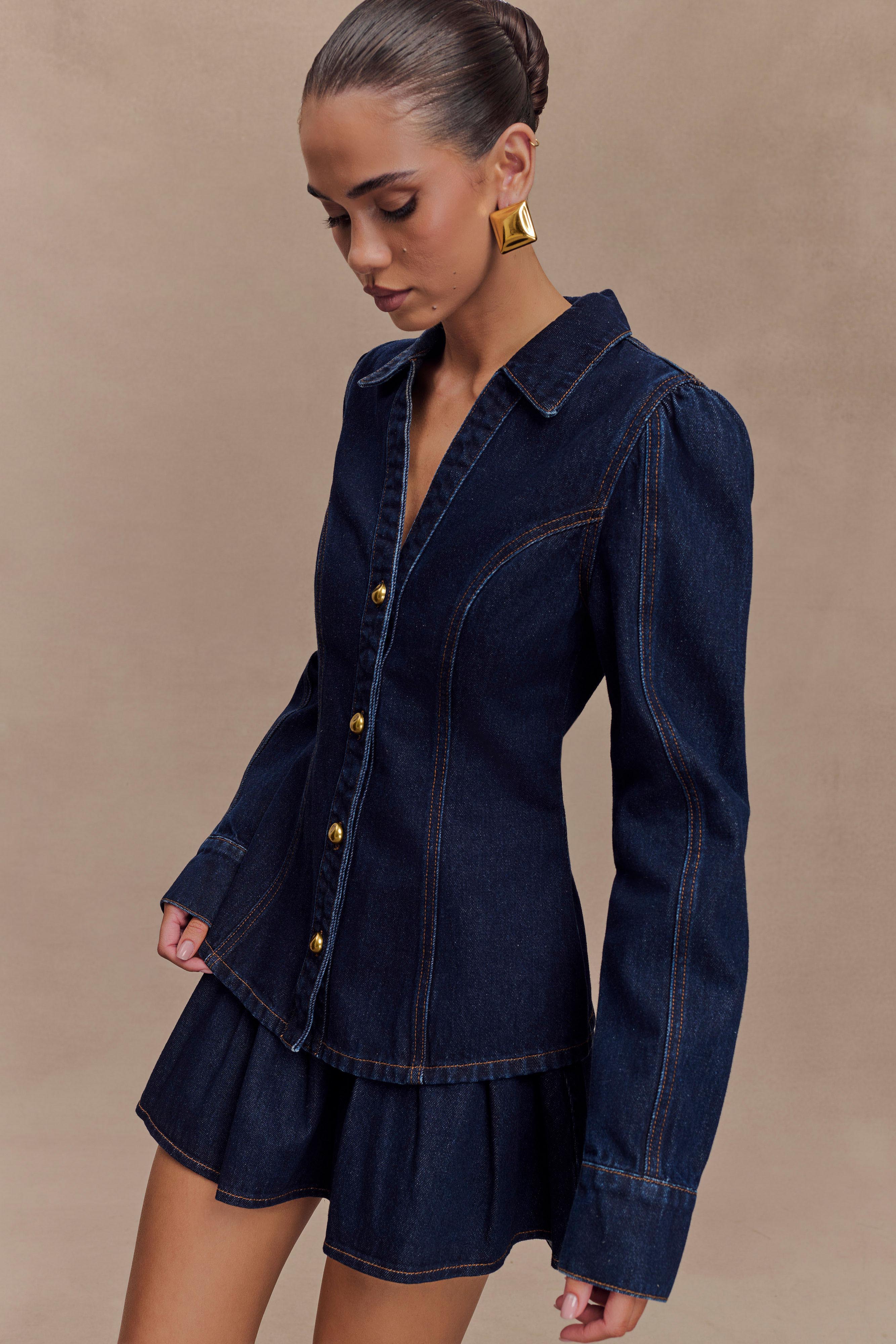 Levauro Hilary Uzun Kollu Denim Üst - İndigo Mavi