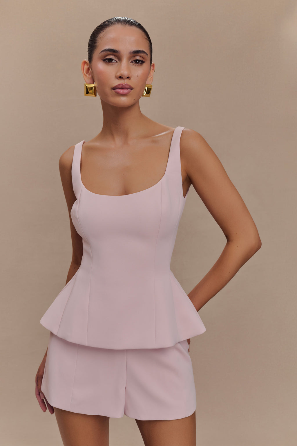 Levauro Korrie Suit Peplum Üst - Pudra Pembesi