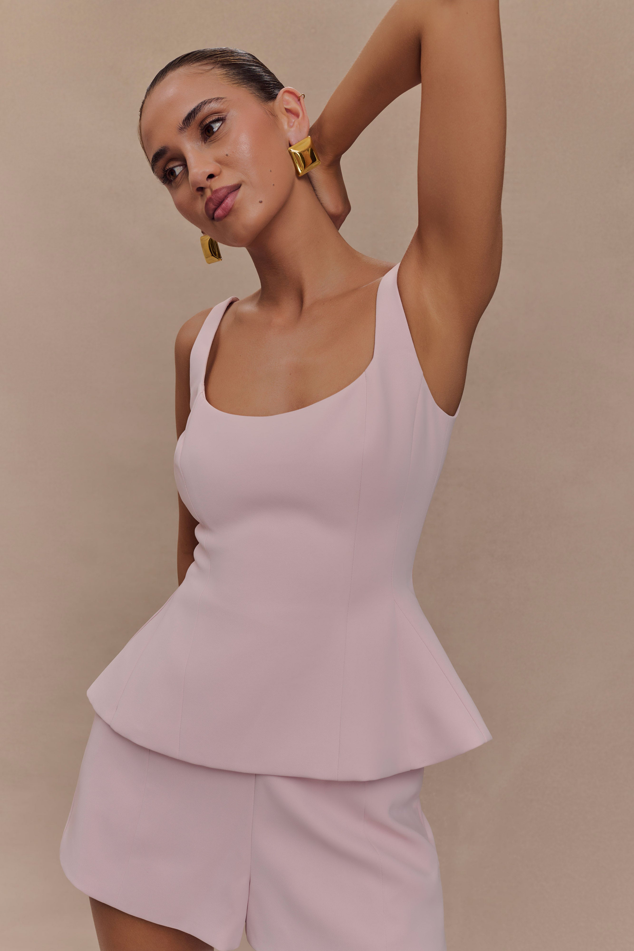 Levauro Korrie Suit Peplum Üst - Pudra Pembesi