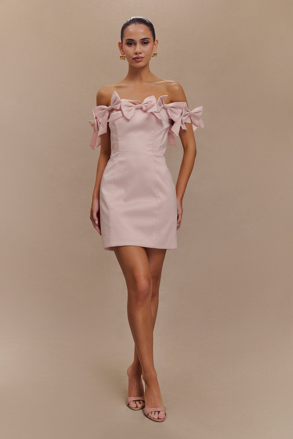 Levauro Rose Straplez Fiyonklu Mini Elbise - Pudra
