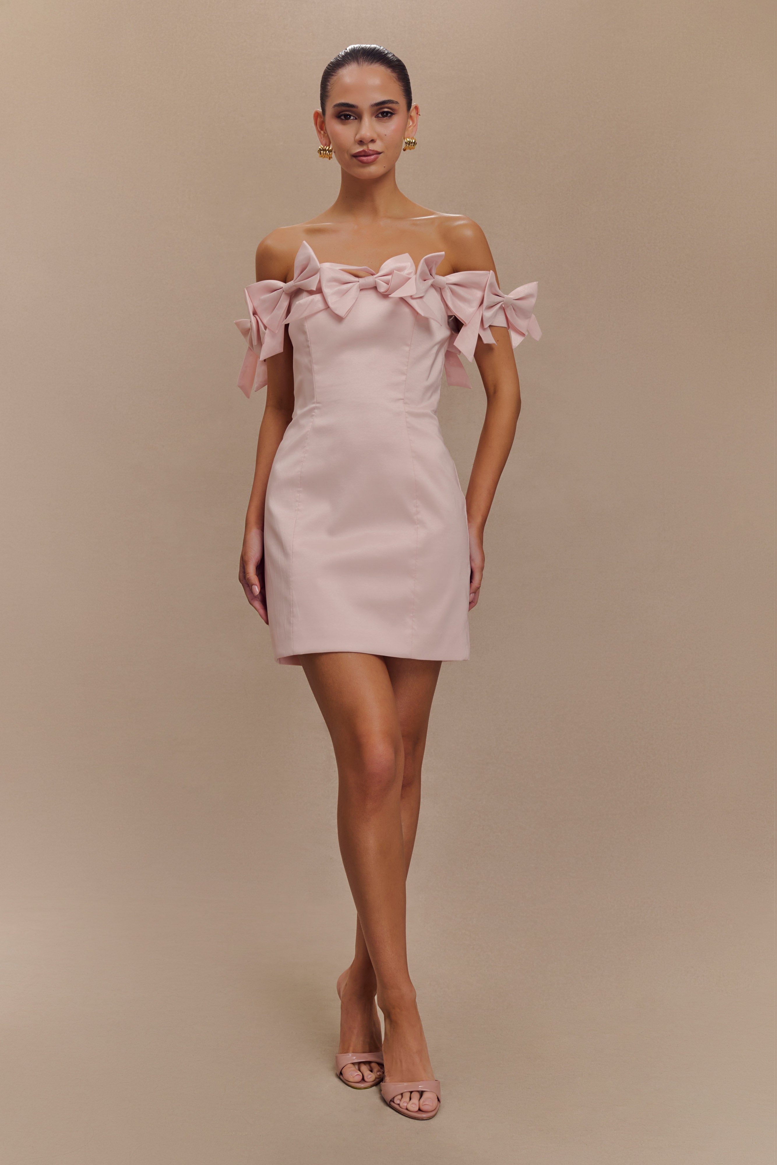 Levauro Rose Straplez Fiyonklu Mini Elbise - Pudra
